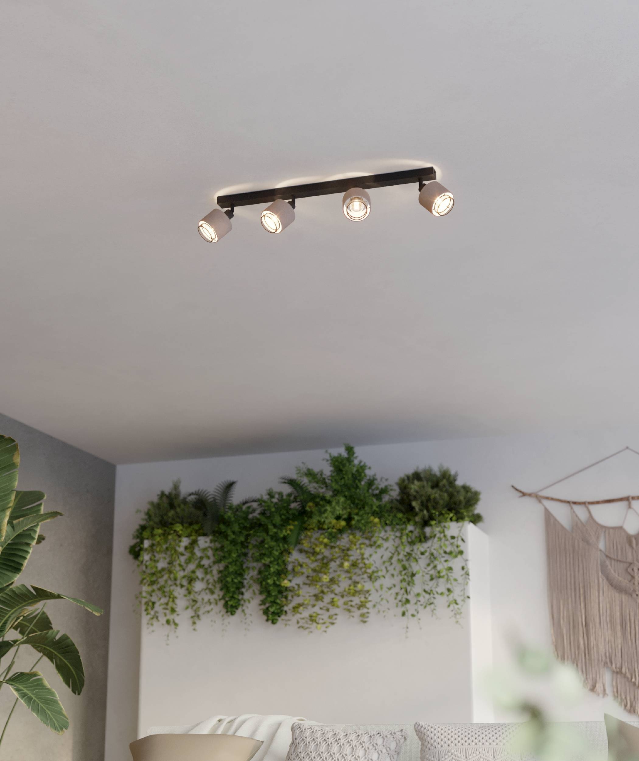 EGLO Deckenleuchte »Rosley Deckenstrahler, Textil und Metall, schwenkbare Spots, E14« E14 1 Stk. Spot - L75 x B9 x H18,5 cm - schwarz - 4X40W exkl.