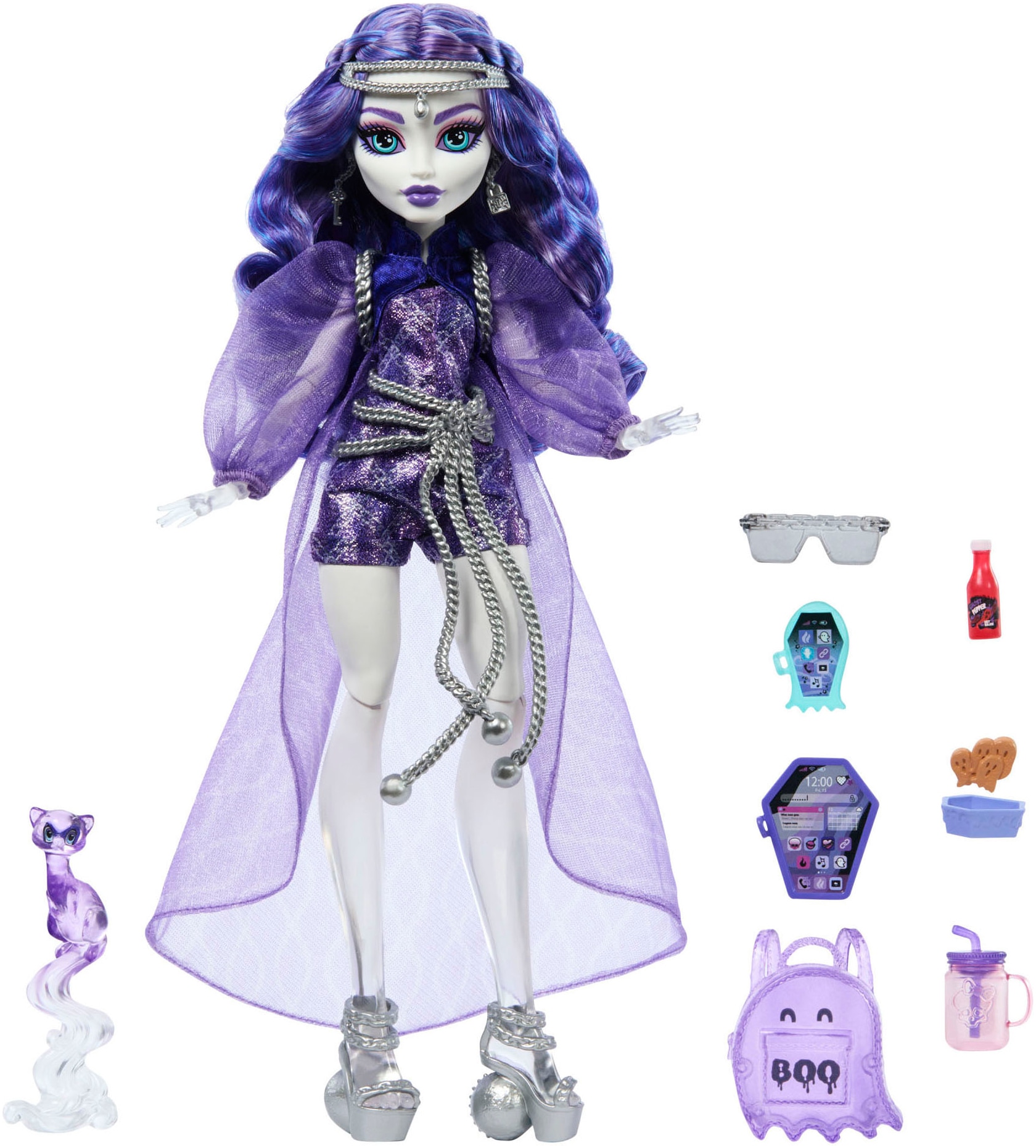 Anziehpuppe »Monster High, Spectra Vondergeist mit Frettchen«