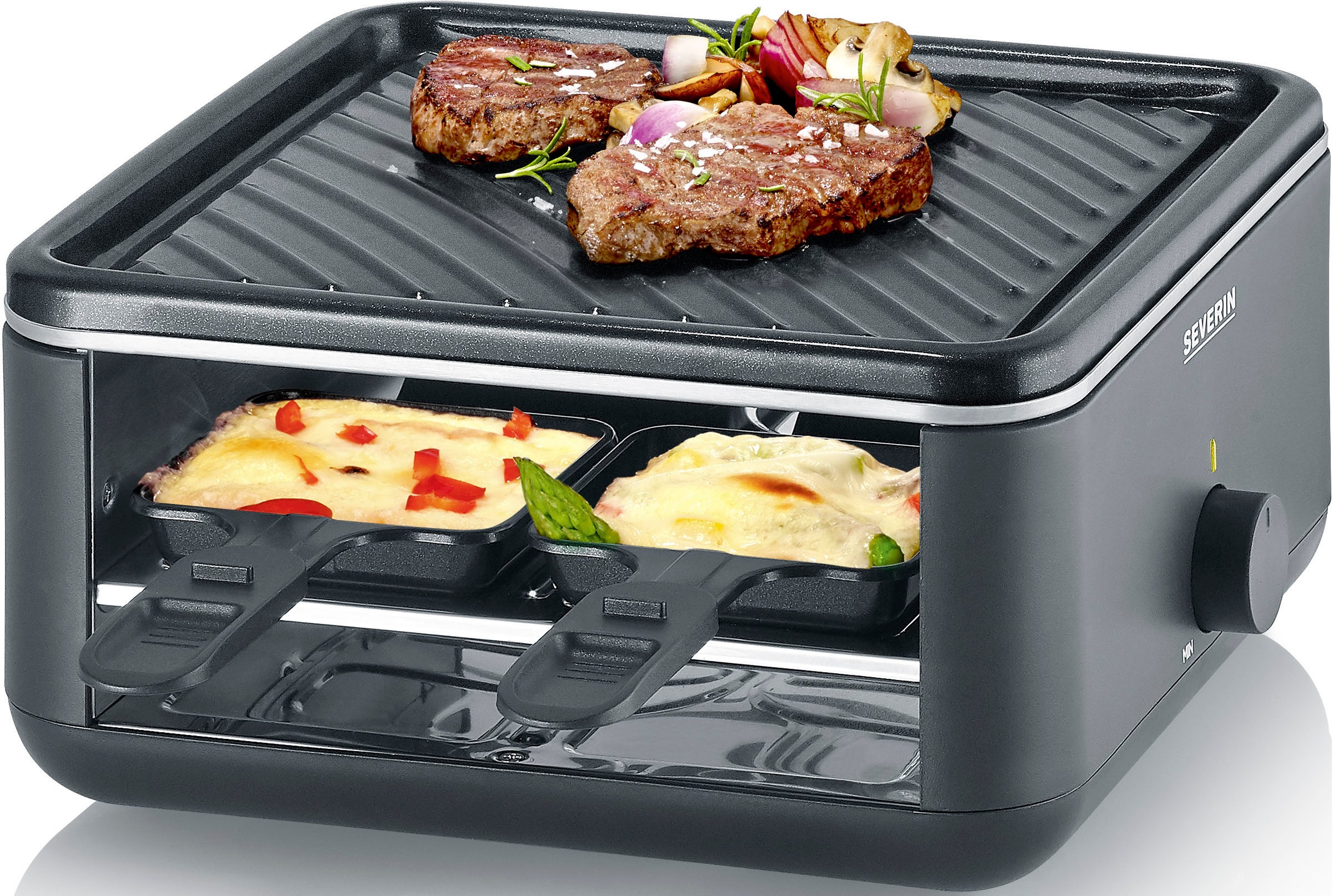 Severin Raclette »Black Line Lite Mini RG 2360«, 4 St. Raclettepfännchen, 600 W, Raclette-Grill