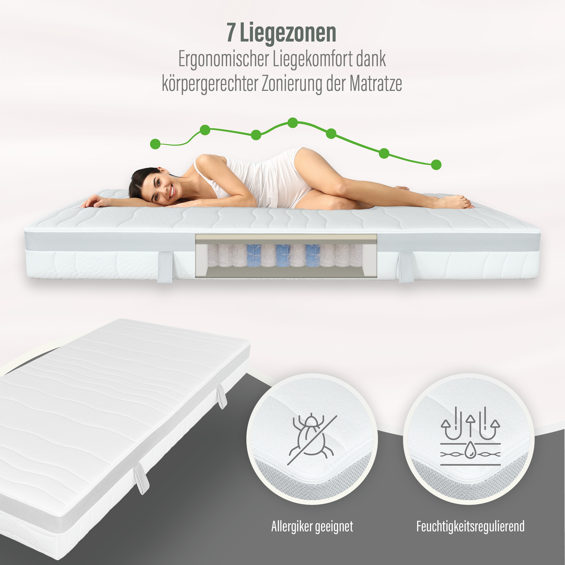 Beco Taschenfederkernmatratze »Feel Like Latex ONE TFK, Matratze 90x200 cm, 140x200 cm und mehr« 21 cm hoch 500 Federn 1 Stk. tlg. Punktelastische Matratze mit stabilem Federkern, atmungsaktiv