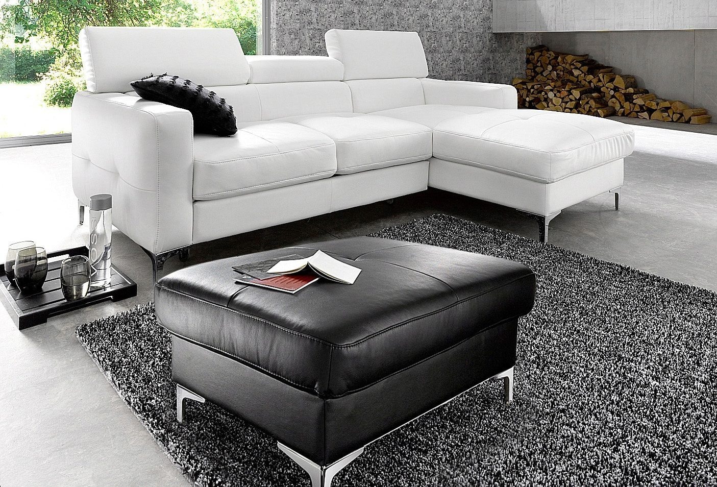 COTTA Polstergarnitur »Sammy U-Form«, (Set, Tiefe der Recamiere 169 cm), Set bestehend aus: Wohnlandschaft mit Kopfteilverstellung & Hocker