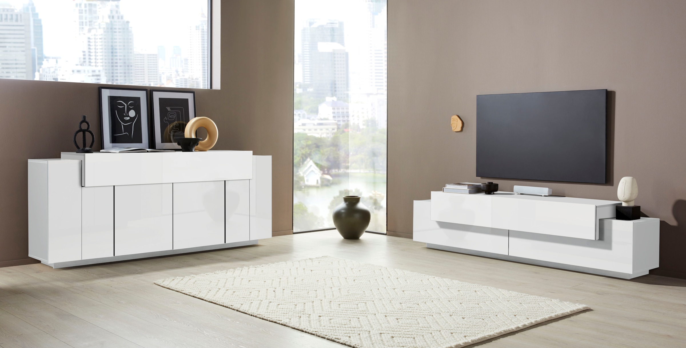 INOSIGN Sideboard »Coro, Kommode, Schrank, Kredenz, grifflos mit Einlegeböden«, 1 klappe,4 Türen, Doppeltiefe, B/T/H 200x45x85,6cm