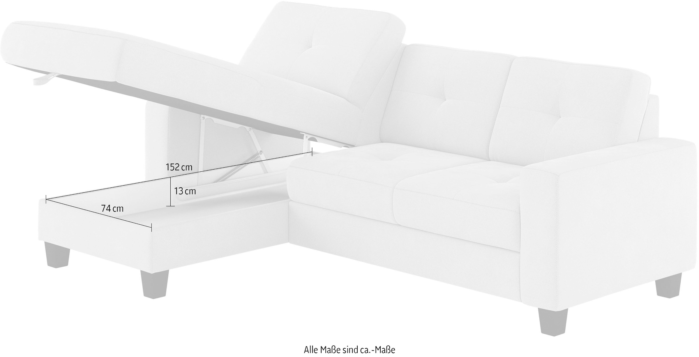 Places of Style Ecksofa »Varese L-Form«, wahlweise mit Bettfunktion und Bettkasten