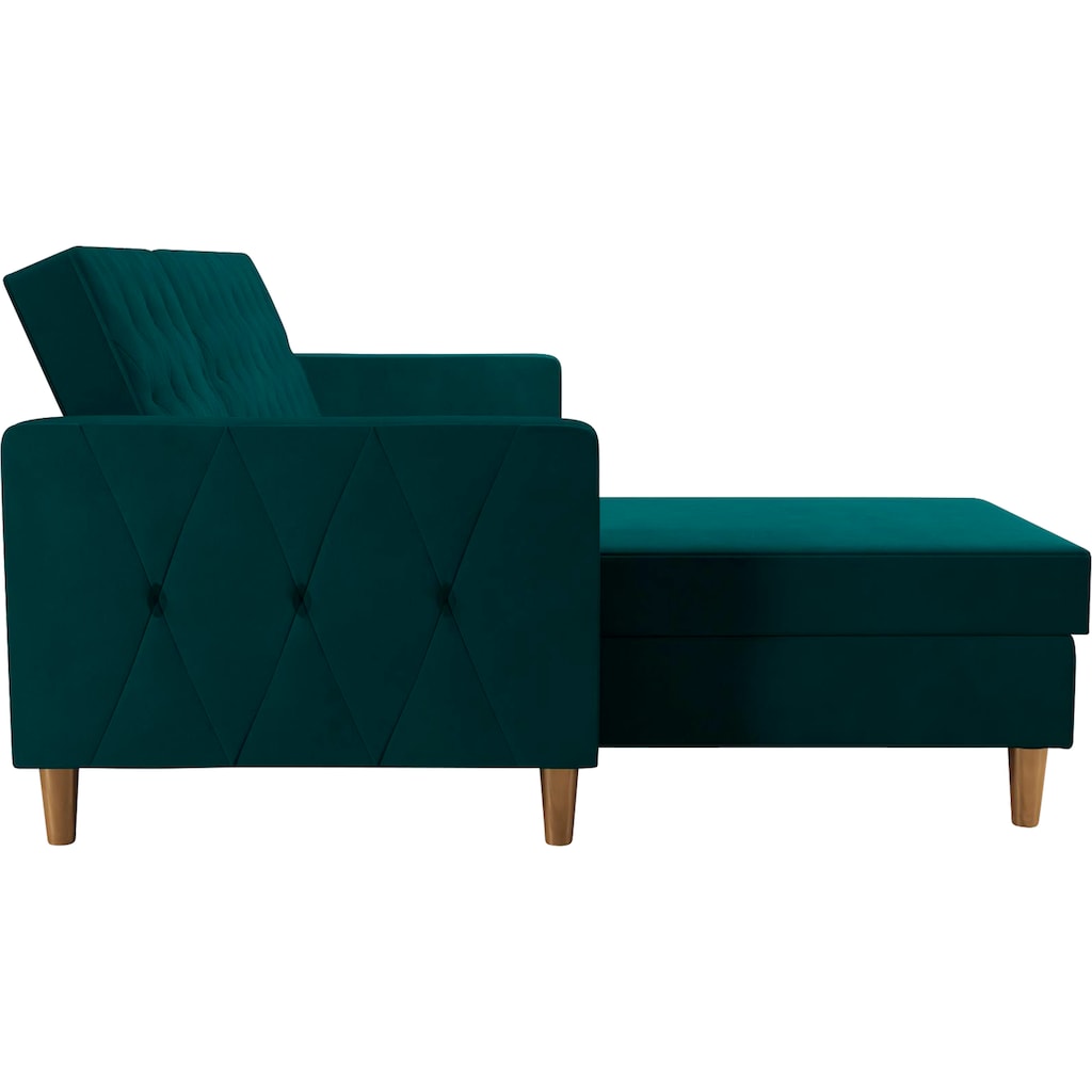 Cosmo Living Ecksofa »Liberty«, mit Schlafffunktion, Recamiere mit Stauraum beidseitig montierbar