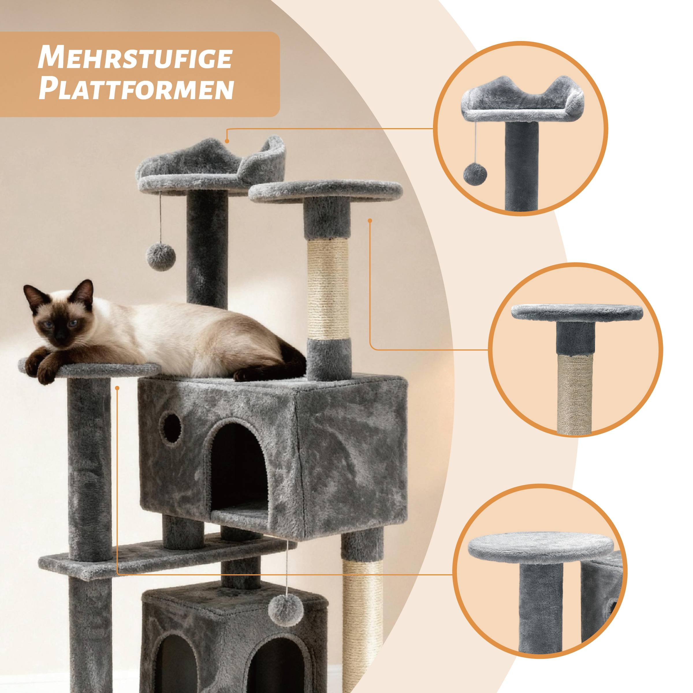 OTTO home Kratzbaum »Stubentiger« 156 cm hoch stabile Spanplatte, robuster Sisal und kuscheliger Plüsch