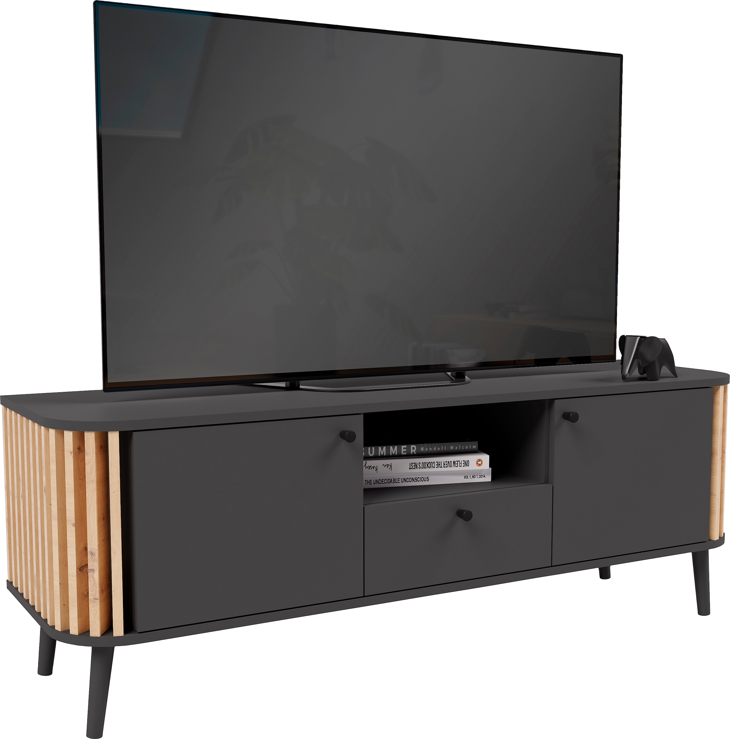 INOSIGN Lowboard »Stavanger, Breite 138cm, Paneel-Stäbchen-Optik, 1 Schubkasten, 2 Türen«, (1 St.), 1 offenes Fach, TV-Möbel, TV-Schrank, TV-Lowboard, Mediaboard
