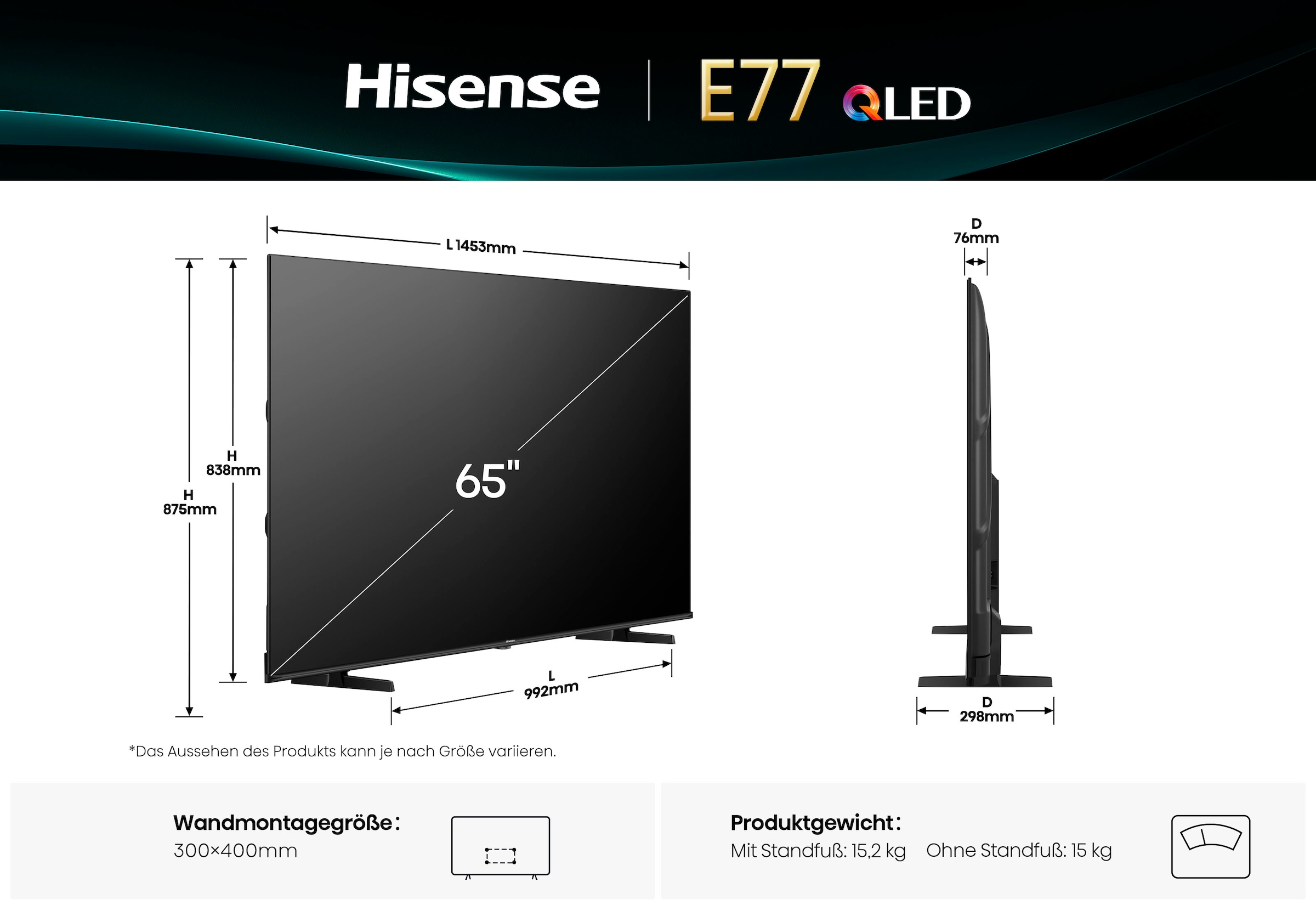 Hisense QLED-Fernseher »65E77Q«, 4K Ultra HD, Smart-TV, 4K UHD QLED