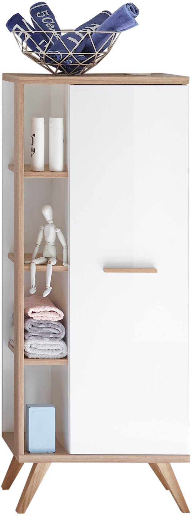 Saphir Badmöbel-Set »Quickset Mineralmarmor-Waschtisch mit LED-Spiegel, Unterschrank«, (7 St.), Hängeschrank, Midischrank, 5 Türen, 2 Schubladen, 7 Glas-Einlegeböden