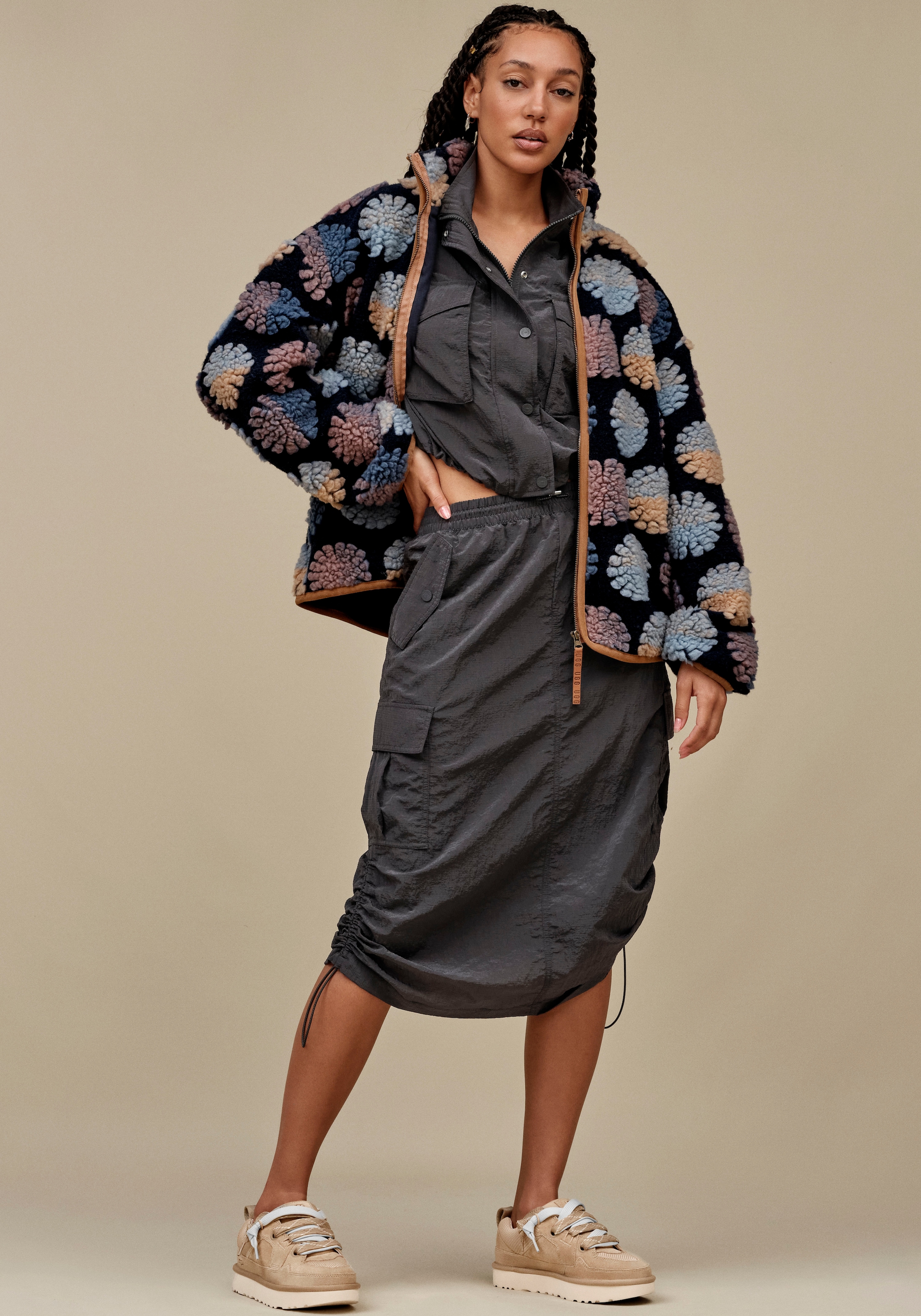 UGG Plüschjacke »Marlene UGGfluff Jacket Sun«, mit großem Allover-Muster