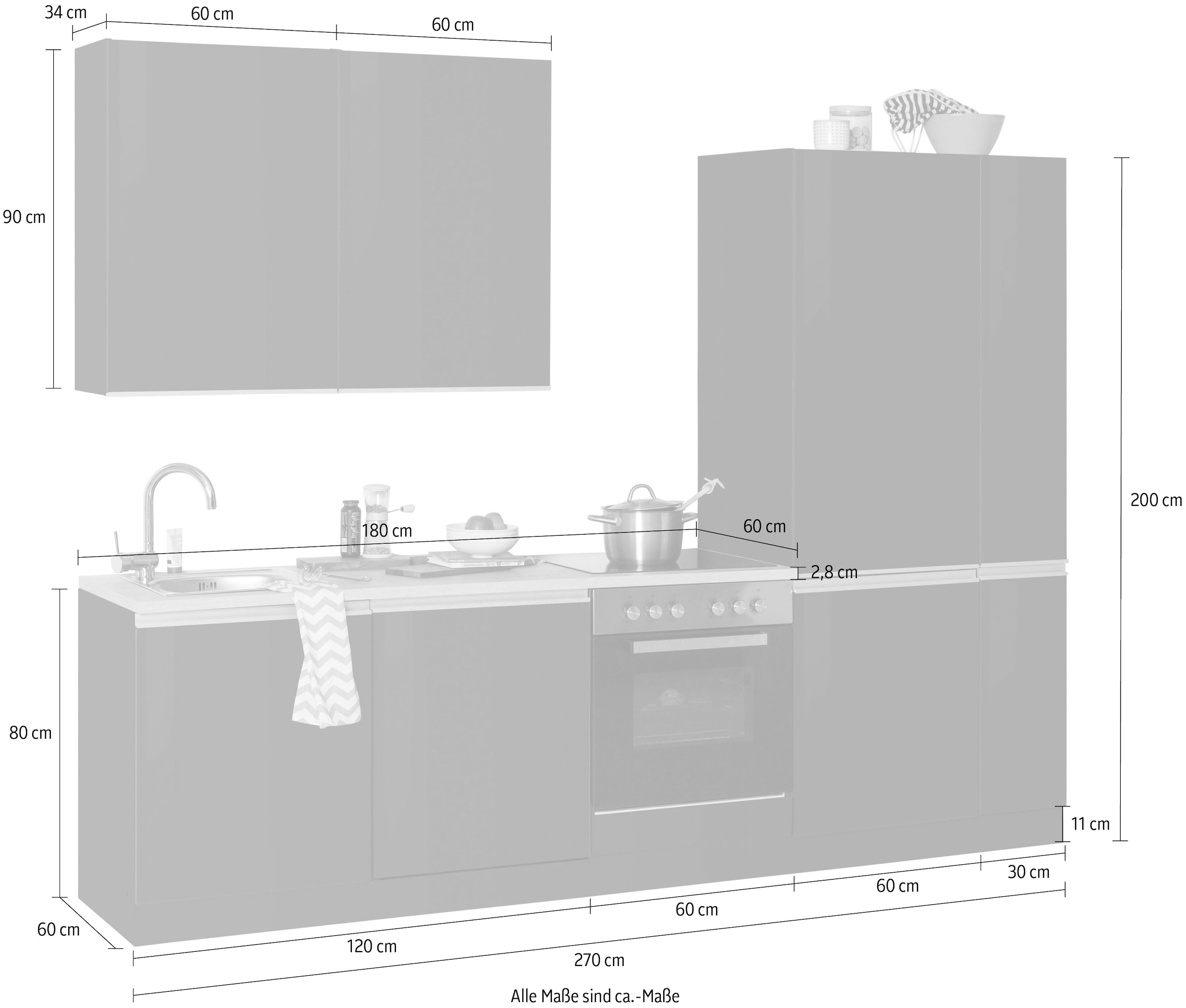 KOCHSTATION Küchenzeile »KS-Ohio«, ohne E-Geräte, Breite 270 cm