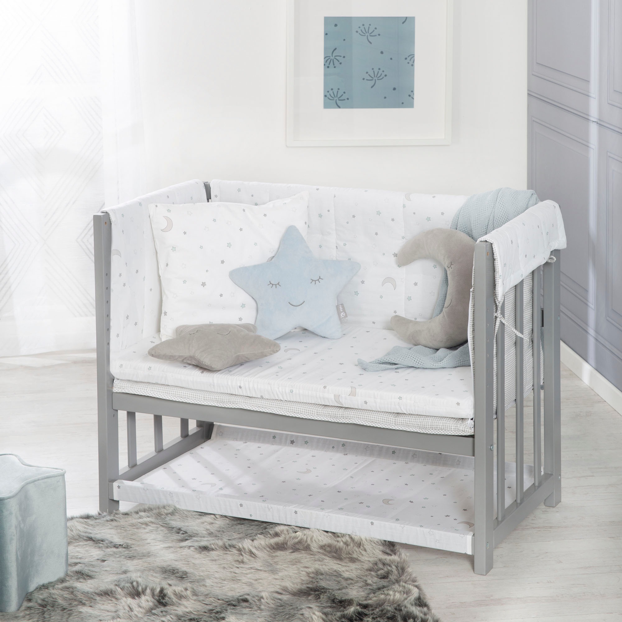 roba® Stubenbett »4 in 1, Sternenzauber, taupe«, zu Wiege, Elternbett oder Bank umbaubar