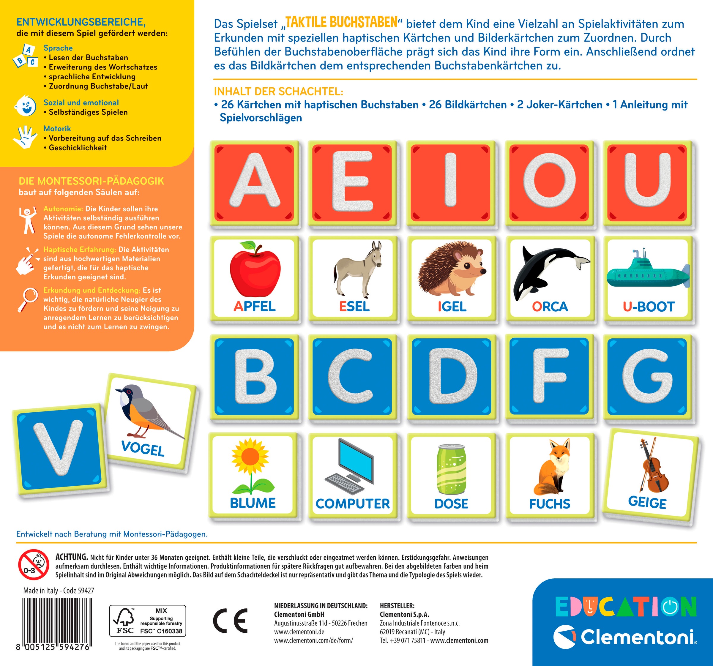 Clementoni® Spiel »Education, Taktile Buchstaben (Montessori)«, Made in Europe