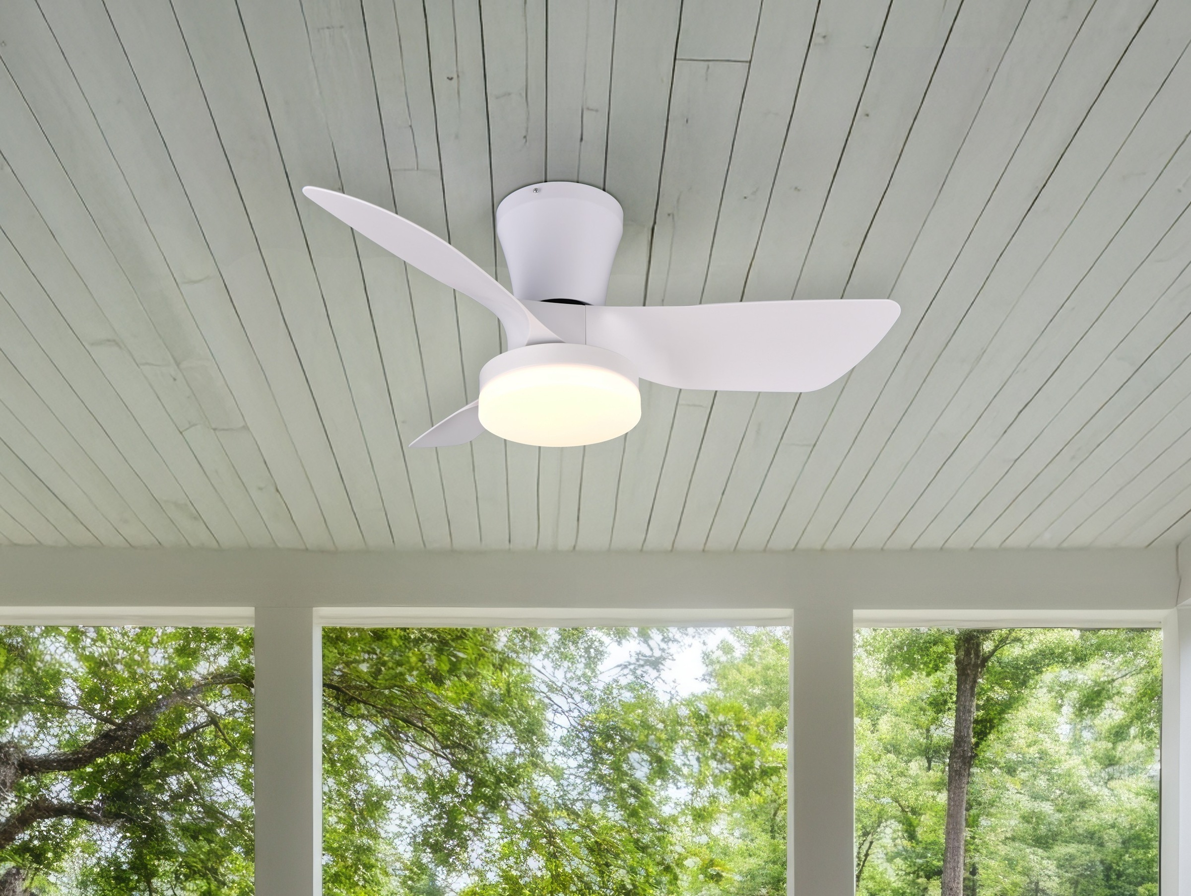 REALITY Leuchten LED Deckenleuchte »RANDERS mit Ventilator, Deckenventilator mit Licht inkl Fernbedienung«, 1 flammig, Leuchtmittel LED-Board | LED fest integriert, 6 Geschwindigkeiten Timer Vor- & Rücklauf LED dimmbar CCT Nachtlicht
