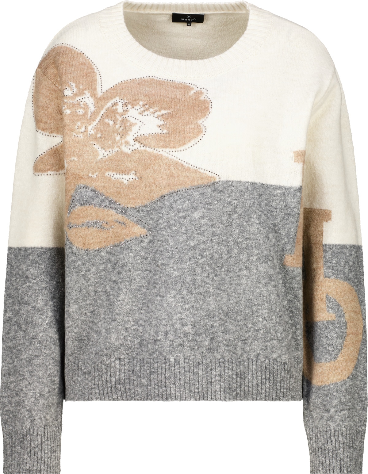 Monari Strickpullover »Pullover Intarsie + Schmuck« Regular fit mit Blumendetails