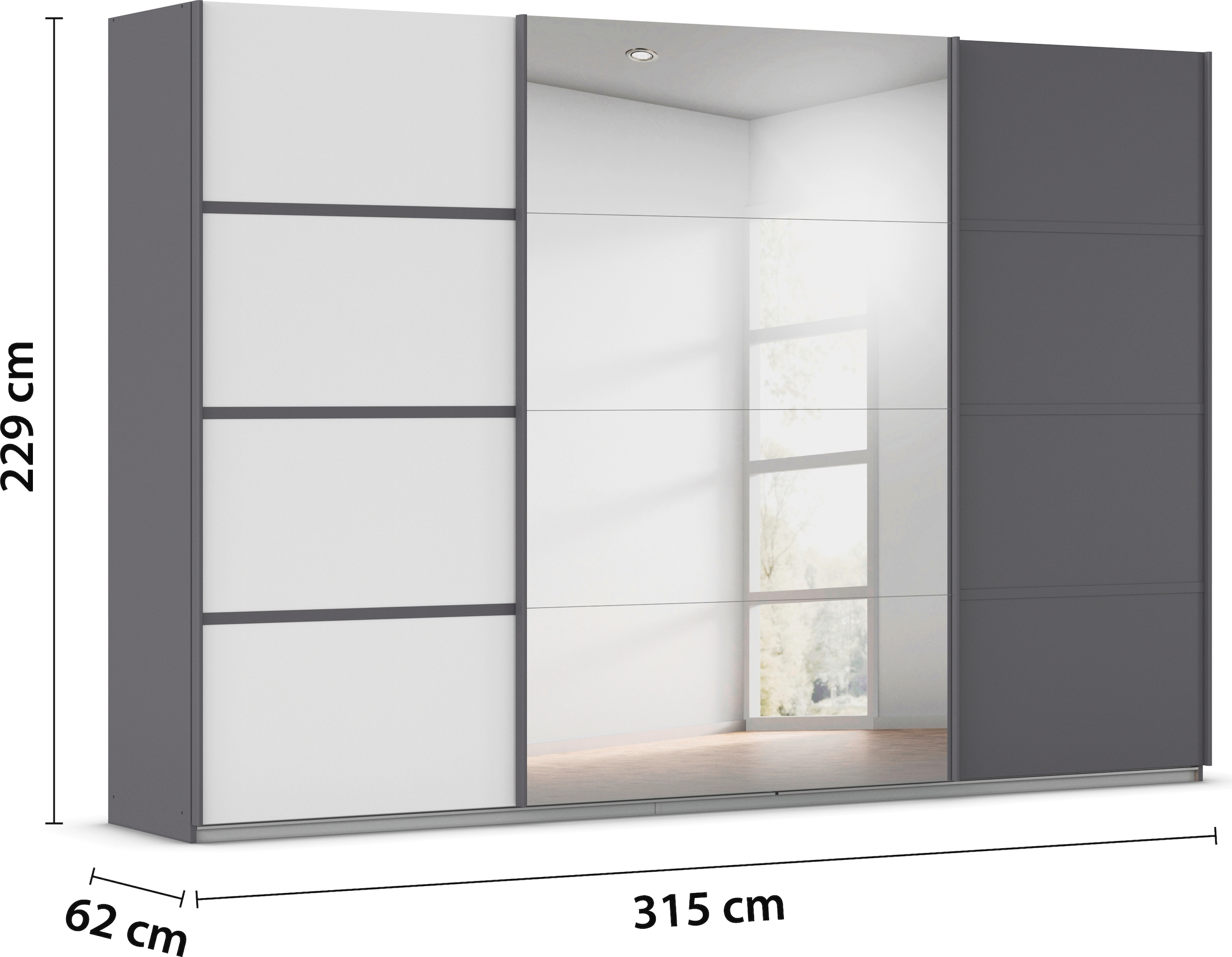 rauch Kleiderschrank »Schwebetürenschrank Garderobe Schrank TOP ANGEBOT Avola«, (in 3 verschiedenen Ausstattungen BASIC/CLASSIC/PREMIUM inkl. Spiegel), mit eleganten Zierleisten in Chrom, Schwarz oder Weiß MADE IN GERMANY