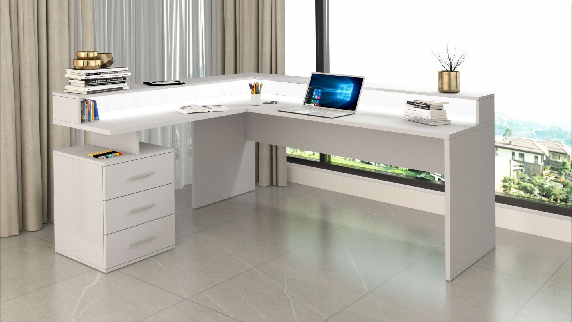 INOSIGN Eckschreibtisch »New Selina«, Schreibtisch, Schubkästen, mit oder ohne Monitoraufsatz, B 180/160 cm