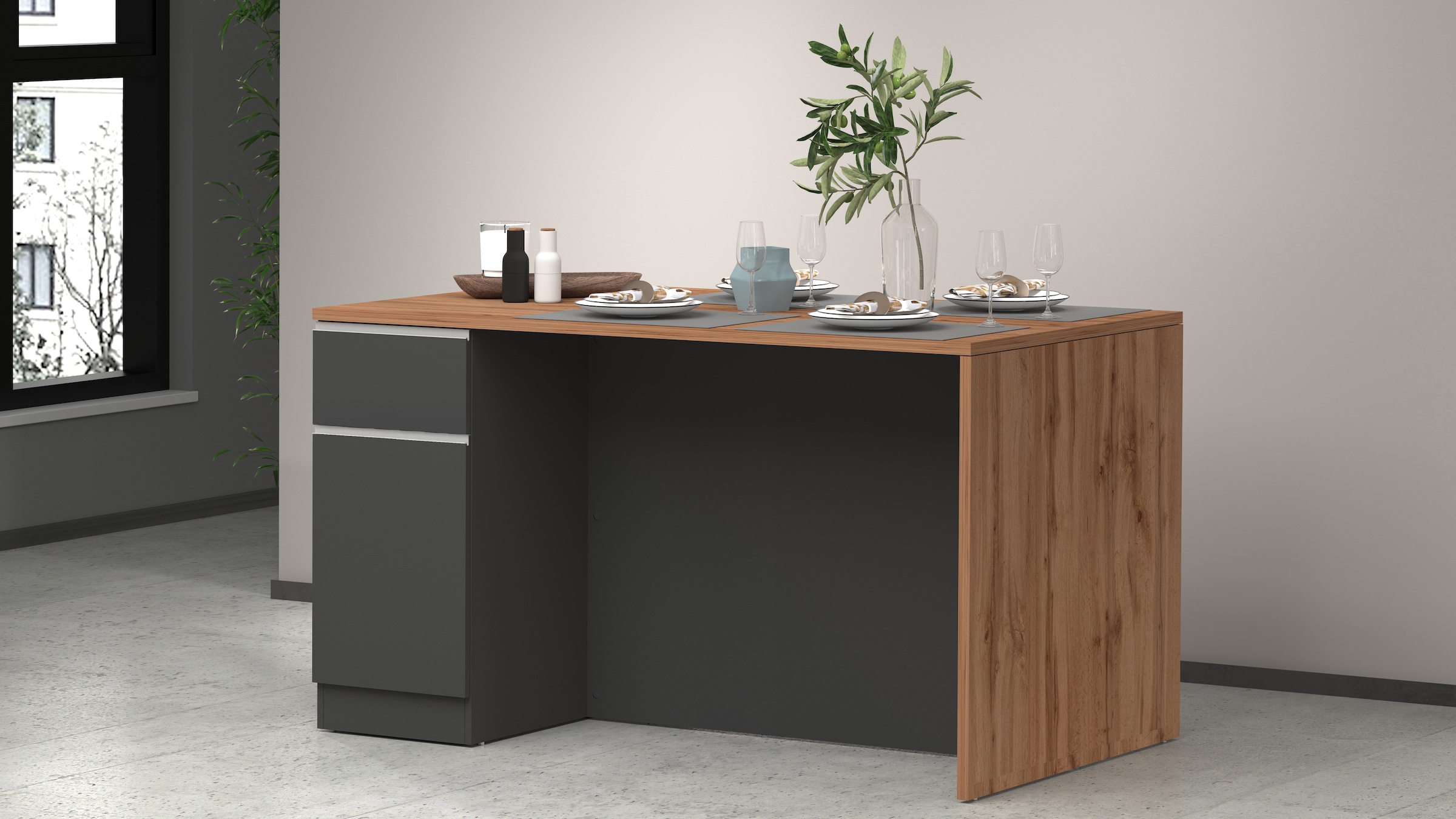 KOCHSTATION Kücheninsel »Sole,Kochinsel,Küchenarbeitsblock,Inselküche,Arbeitsinsel«, Breite 160 cm mit 2 Türen,2 Schubkästen, Aluminiumgriff
