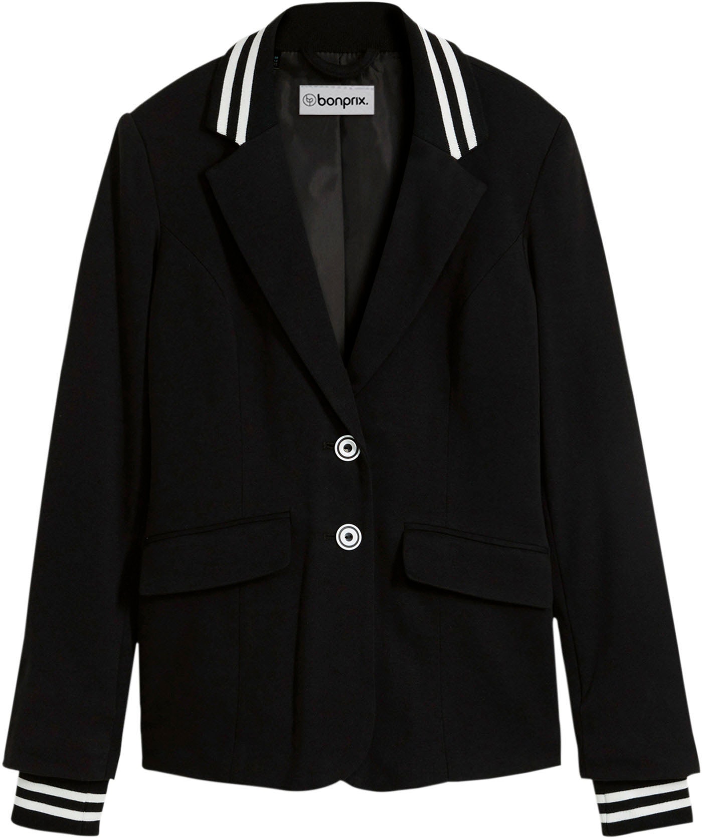 bonprix Jerseyblazer »Baumwoll-Blazer mit gestreiften Details« lässiger Look, taillierte Passform, aus Baumwolle, Casual Stil