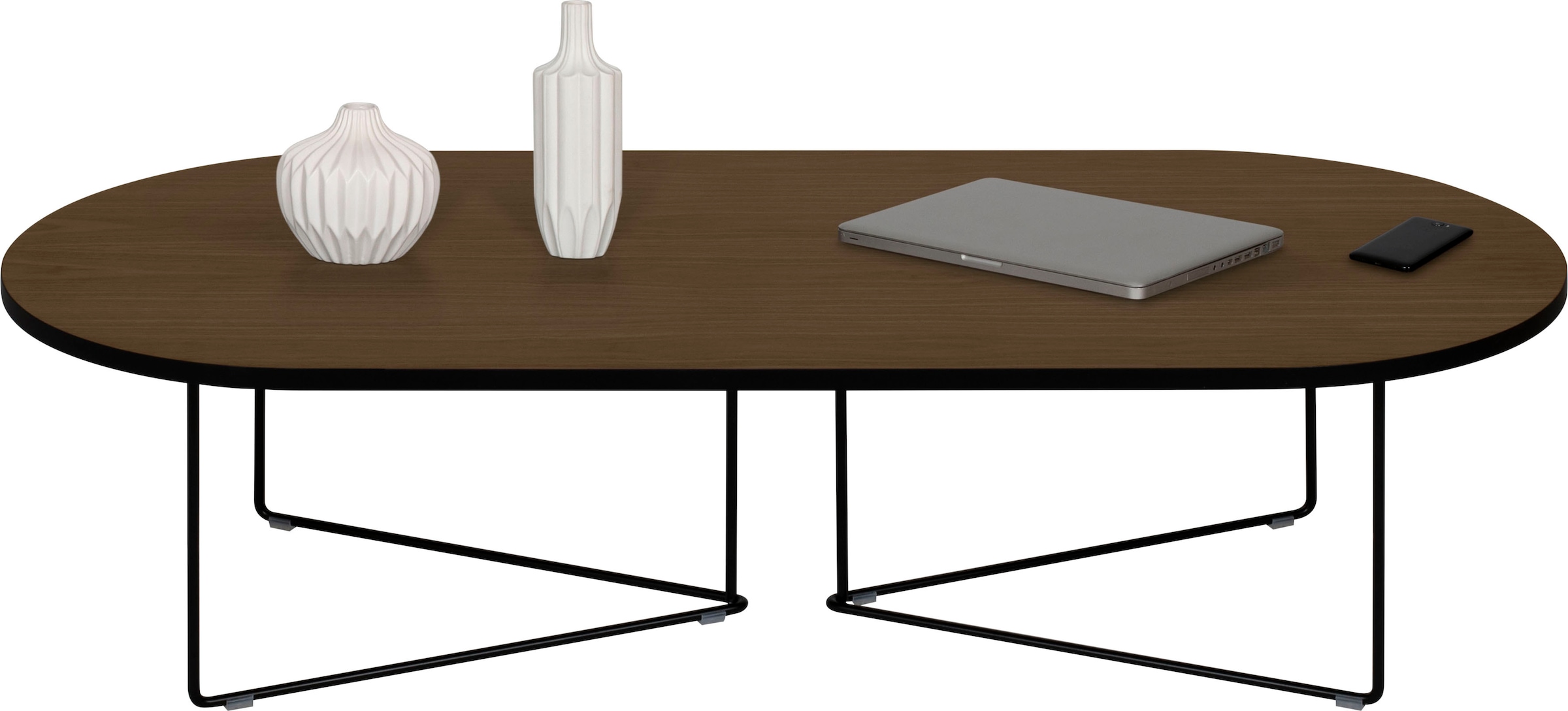Metallgestell kaufen einem Tischplatte »Oval«, Raten edlen und mit auf Holzfurnier TemaHome einer Couchtisch