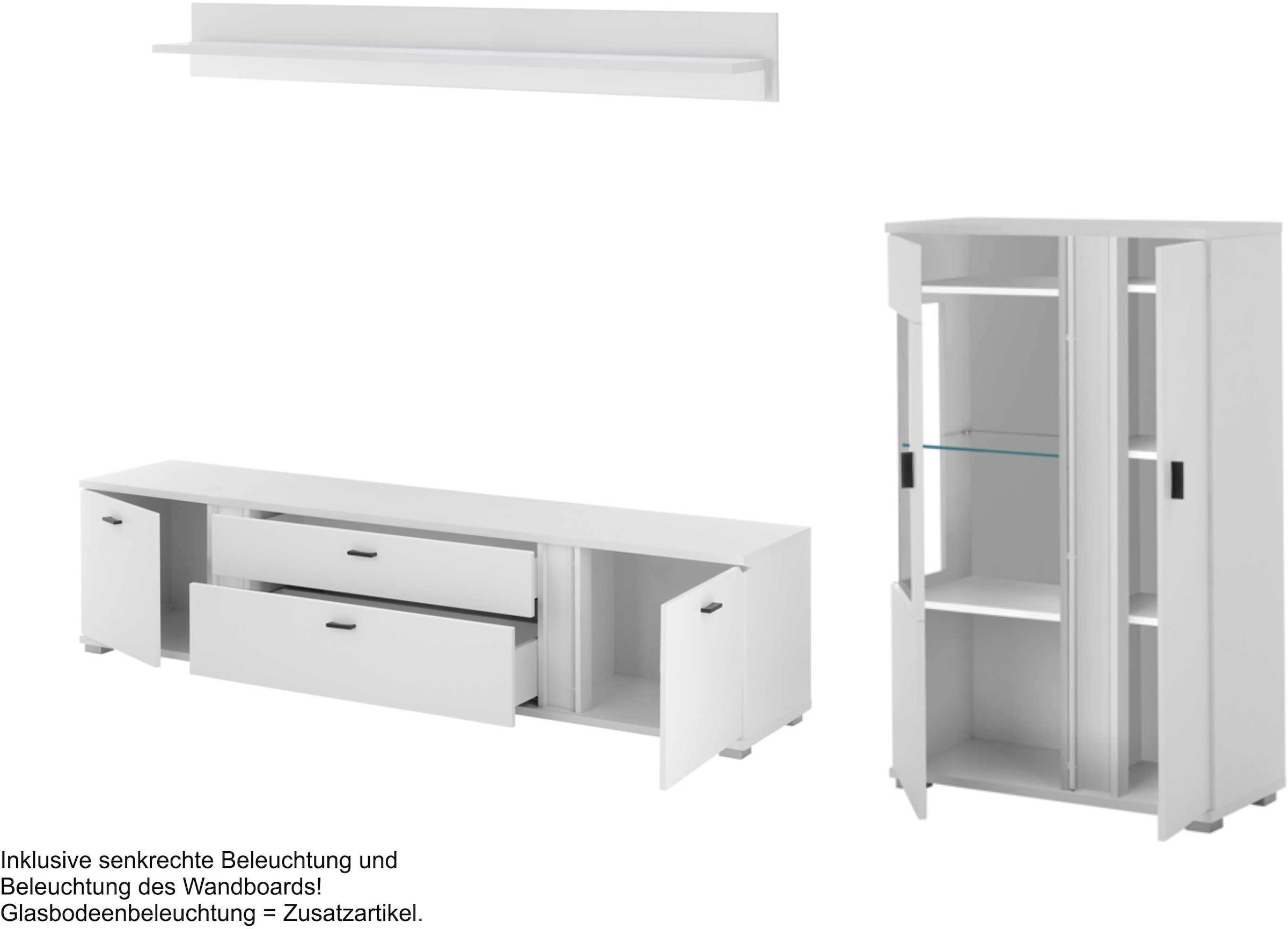 INOSIGN Wohnwand »LONG ISLAND«, (Set, 3 St.), in moderner Trendfarbe,inklusive senkrechter Beleuchtung,Breite 290 cm