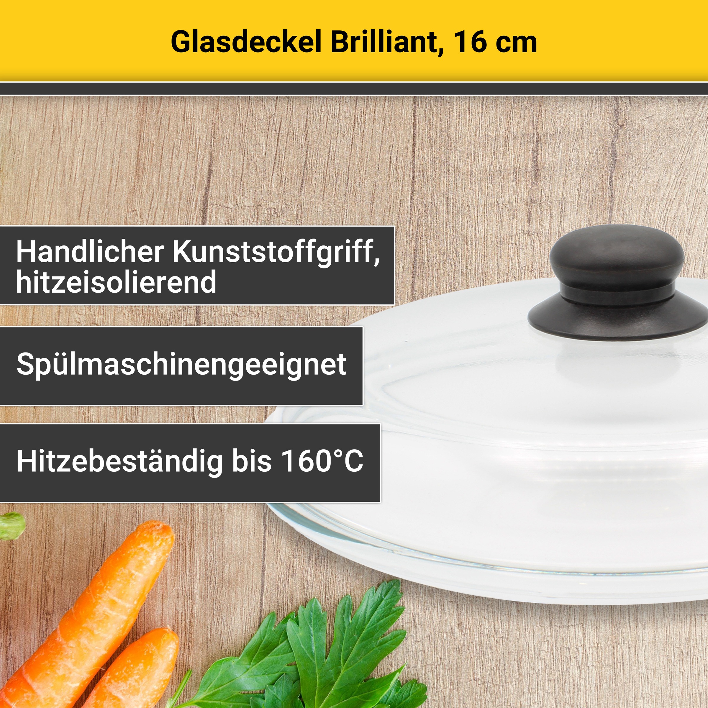 Krüger Deckel »Glasdeckel Brilliant mit Kunststoffknopf« hitzebeständig bis 160°C und spülmaschinengeeignet