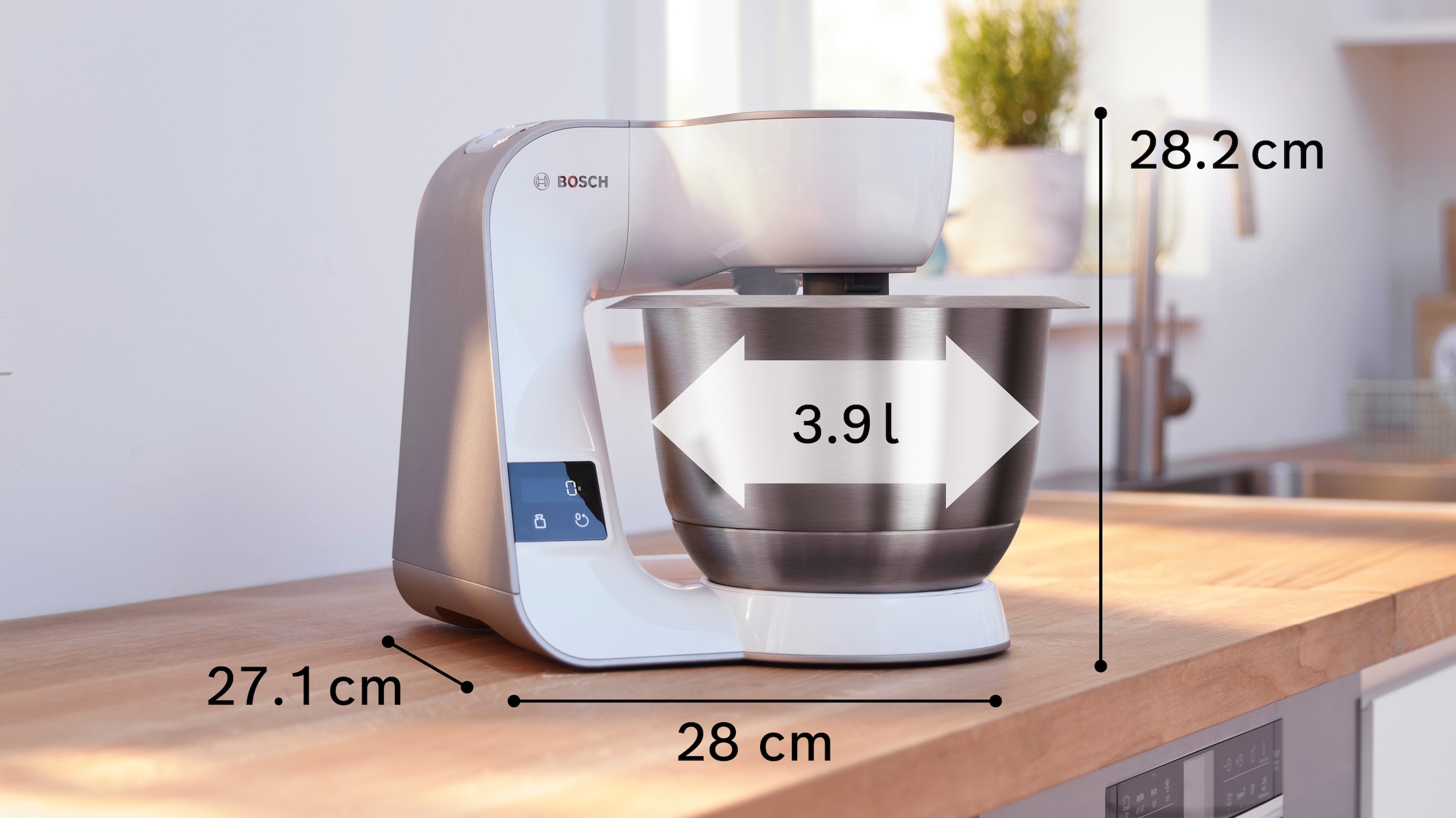 BOSCH Küchenmaschine »Serie 4 MUM5XL74, integrierte Waage, Edelstahlschüssel, Mixer, Weiß« 7 Stufen, Fleischwolf, Würfelschneider, zusätz. Kunststoffschüssel