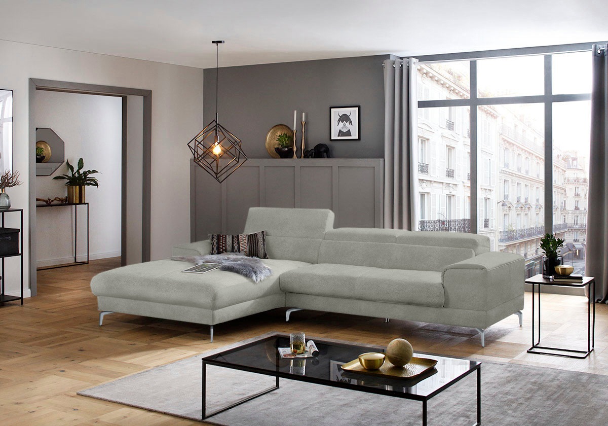 W.SCHILLIG Ecksofa »piedroo, Designsofa mit tollem Sitzkomfort, bequem und elegant, L-Form«, Kopfteilverstellung, wahlweise mit Sitztiefenverstellung, Breite 303cm