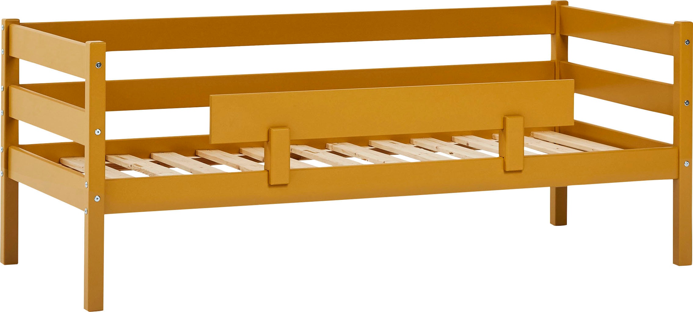 Einzelbett „ECO Comfort“, (Set), mit Rollrost in 8 Farben, wahlweise mit Matratze und Absturzsicherung, Autumn Yellow ohne Matratze, mit Rausfallschutz