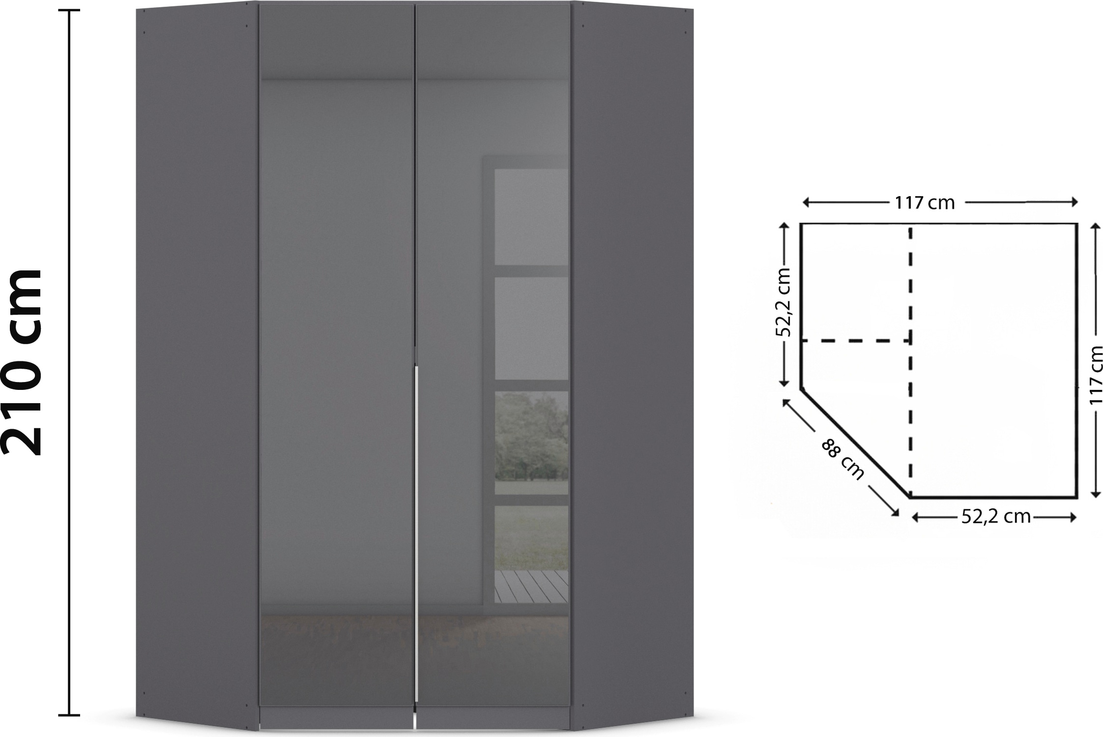rauch Eckkleiderschrank »Kleiderschrank Schrank Ankleidezimmer Schlafzimmer Garderobe AGORDO«, (in zwei Griff-Farben), mit Glastüren, voll ausgestattet mit viel Stauraum MADE IN GERMANY