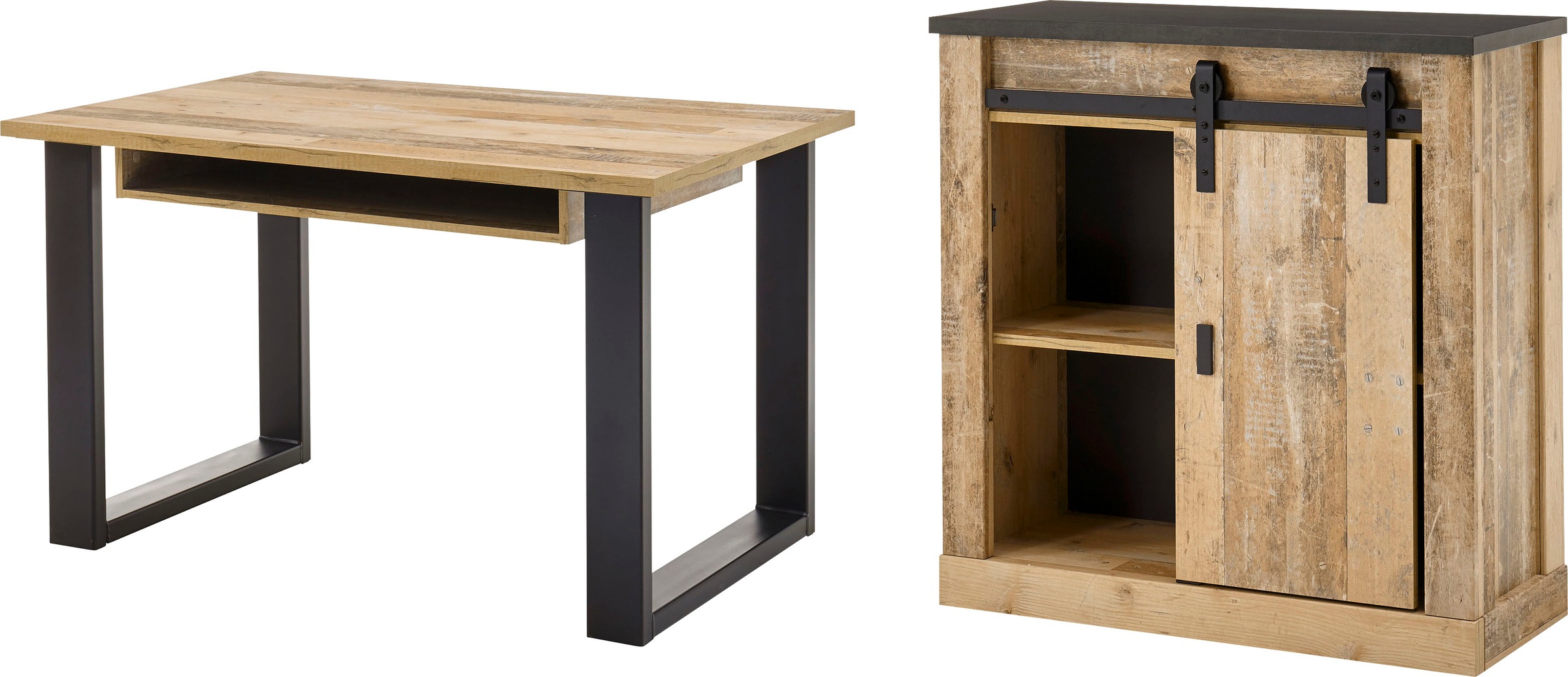 Home affaire Schrank-Set "SHERWOOD", (2 St.), Büromöbel Set mit Scheunentor günstig online kaufen