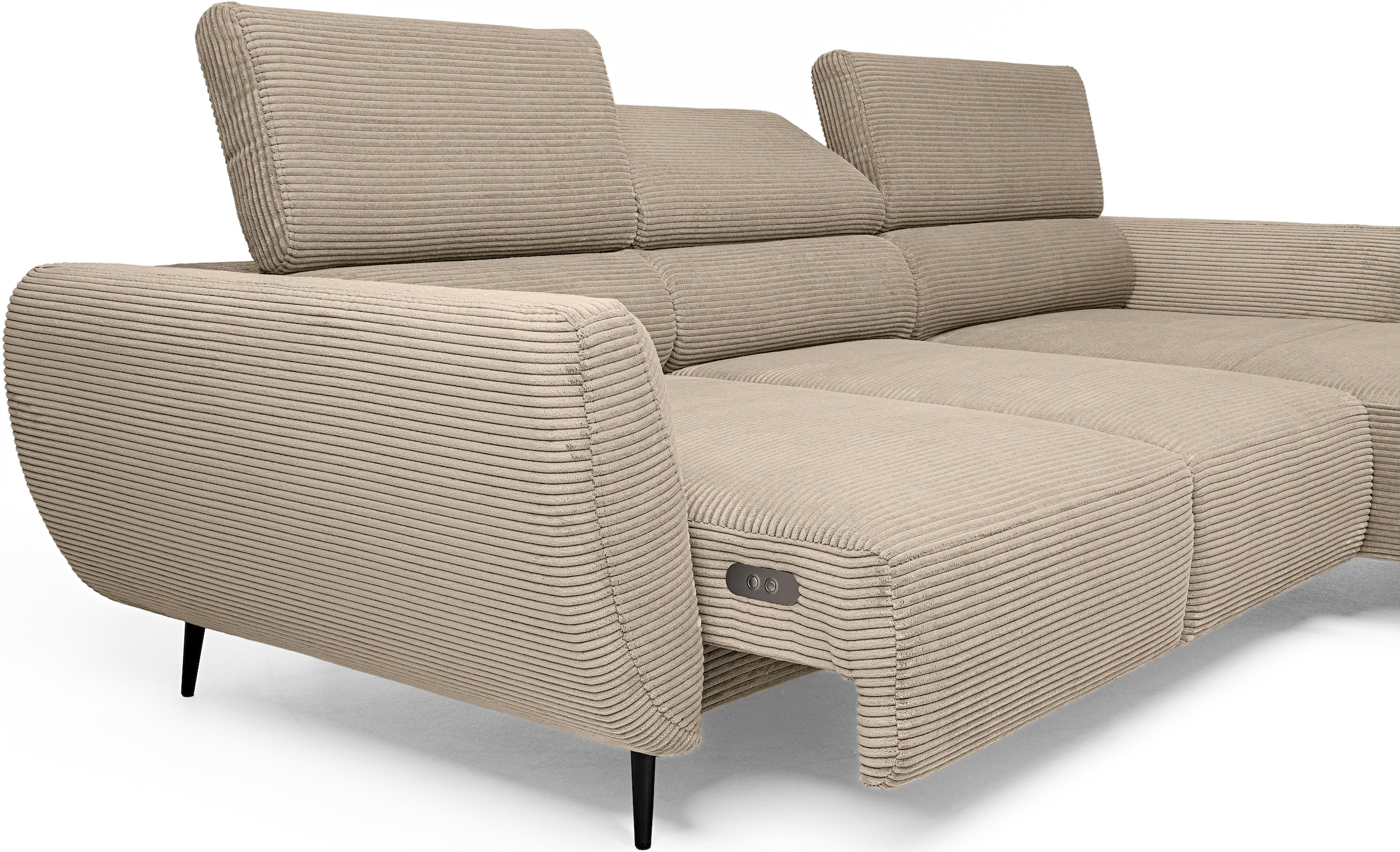 WERK2 Ecksofa »Alisson 277 x 174 cm modern & bequem, bodenfrei, Multifunktionen« Cord, L-Form, XXL, elektrische Sitztiefenverstellung, Schlaffunktion