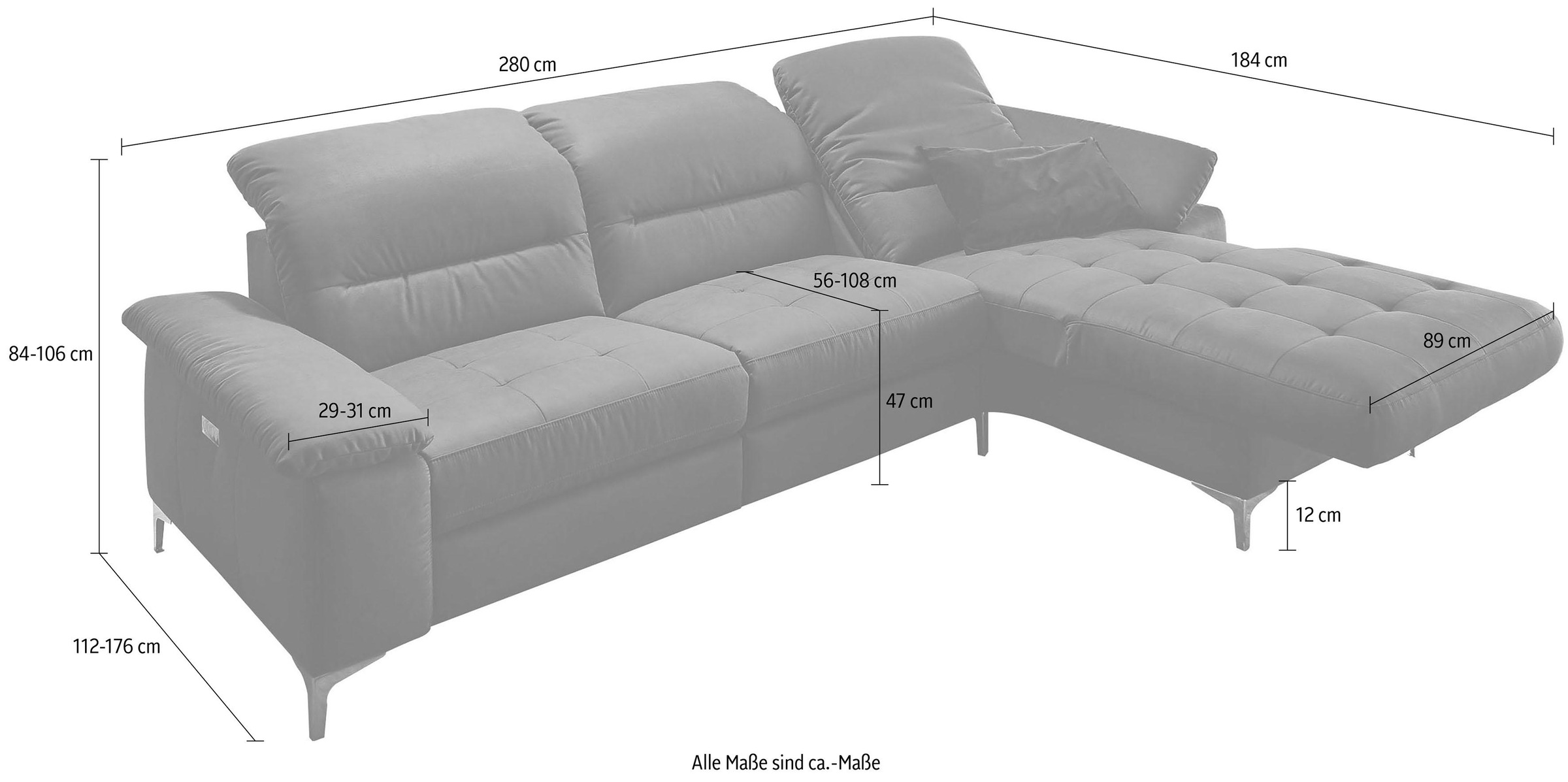 Places of Style Ecksofa »Basel L-Form«, mit vollmotorischer Relaxfunktion und motorischer Recamiere
