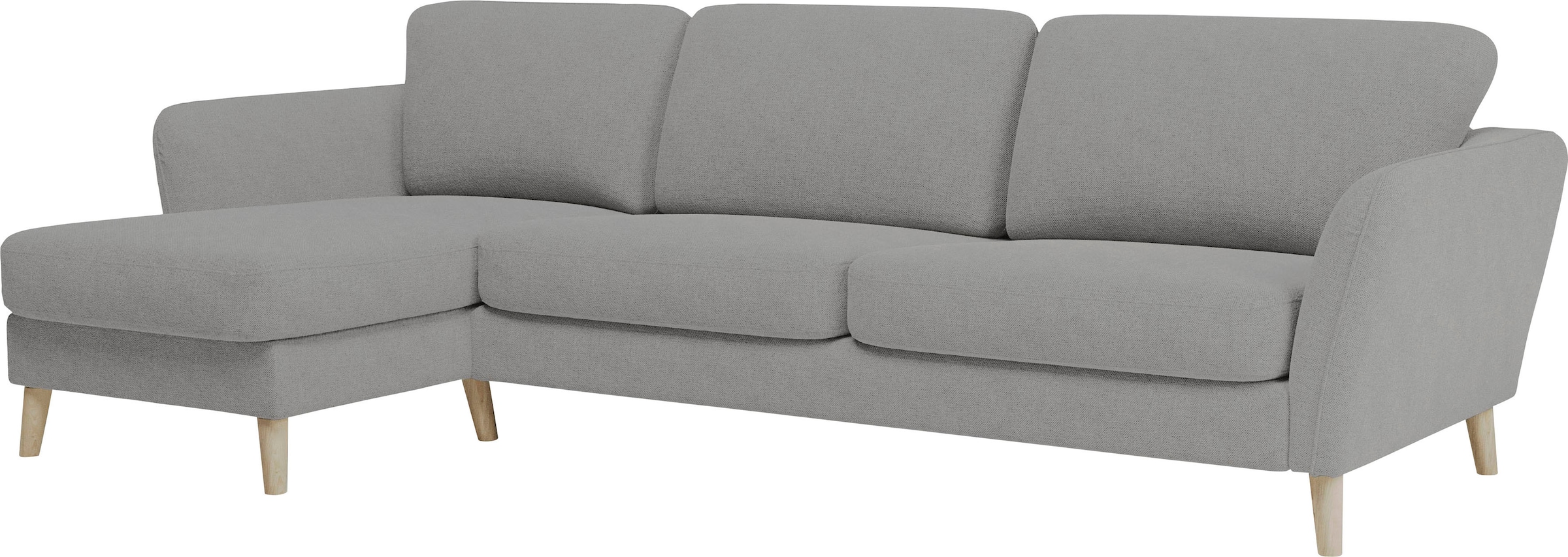 Home affaire Ecksofa »MARSEILLE (279/152cm),L-Form, Rec. rechts/links, verschiedene Bezüge«, Massivholzbeine Eiche, Landhausstil, Wellenunterfederung