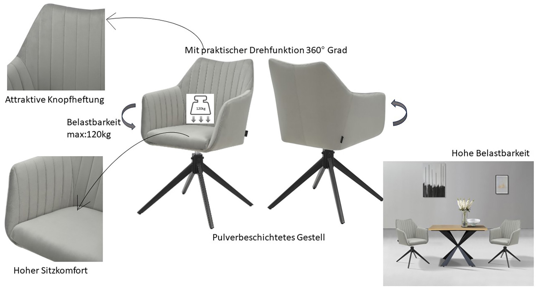 Home affaire Esszimmerstuhl »Tampa, TOPSELLER!, OTTOs Choice«, (Set), 2 St., Samtvelours, mit Drehfunktion 360 Grad