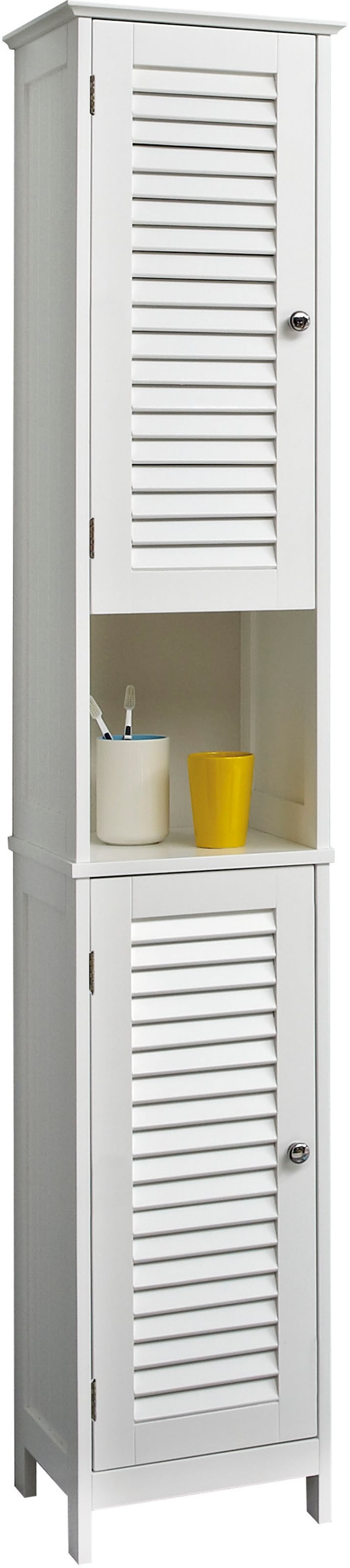 Saphir Badmöbel-Set »Quickset 928 3-teilig, Waschbeckenunterschrank mit LED-Spiegel«, (4 St.), Hochschrank, 4 Türen, Nische, 3 Einlegeböden, Weiß Glanz, Bad-Set