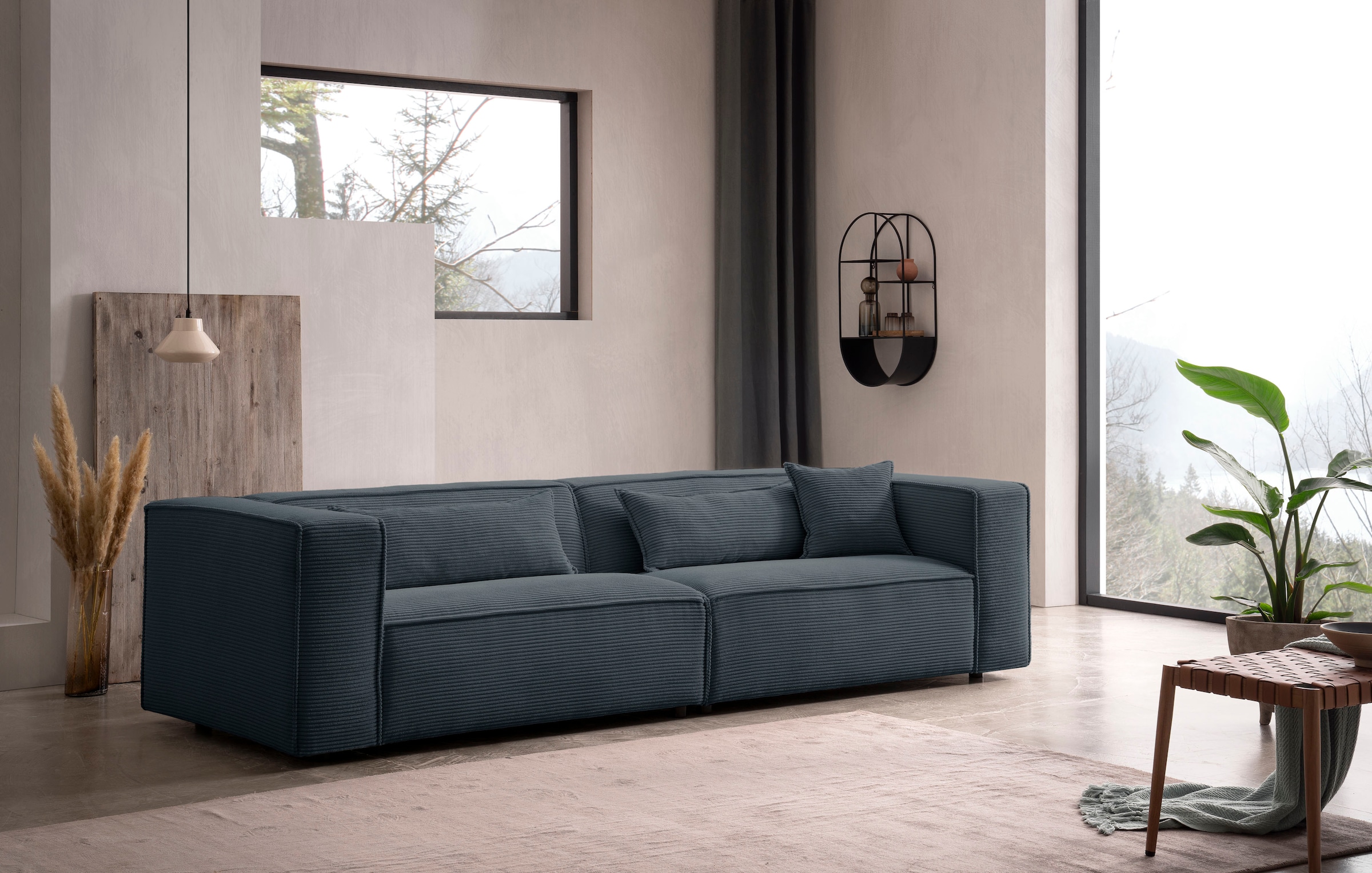 LeGer Home by Lena Gercke 3-Sitzer »PIARA, Couch mit Kedernaht, Sofa in Cord oder Leinenoptik«, schwarze Füße, bequemer Sitzkomfort