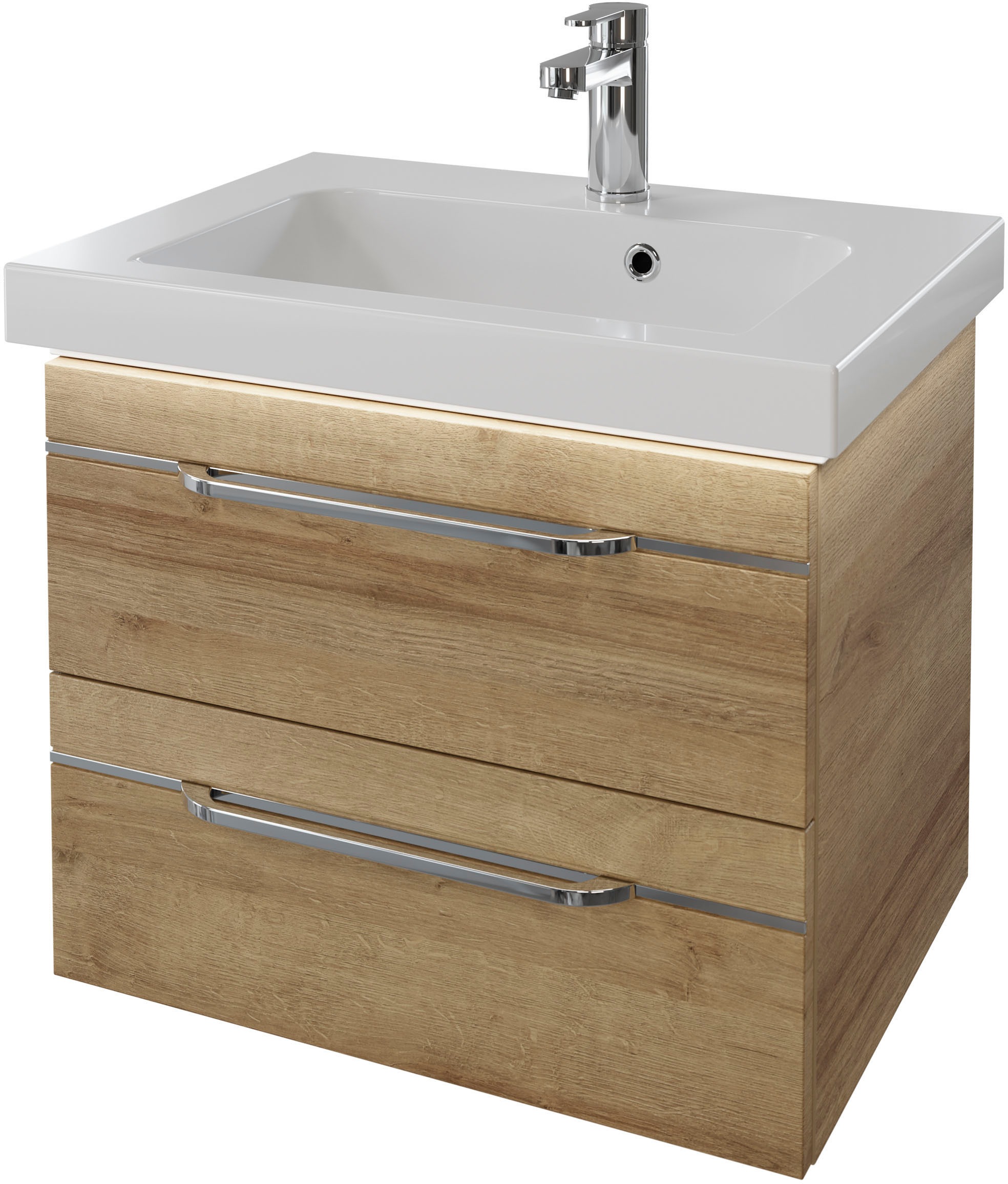 Saphir Badmöbel-Set »Balto 2-teilig Mineralmarmor-Waschtisch mit LED-Spiegel, Waschplatz«, (2 St.), 64,4 cm breit, mit 2 Schubladen, Badschrank inkl. Schubladendämpfer