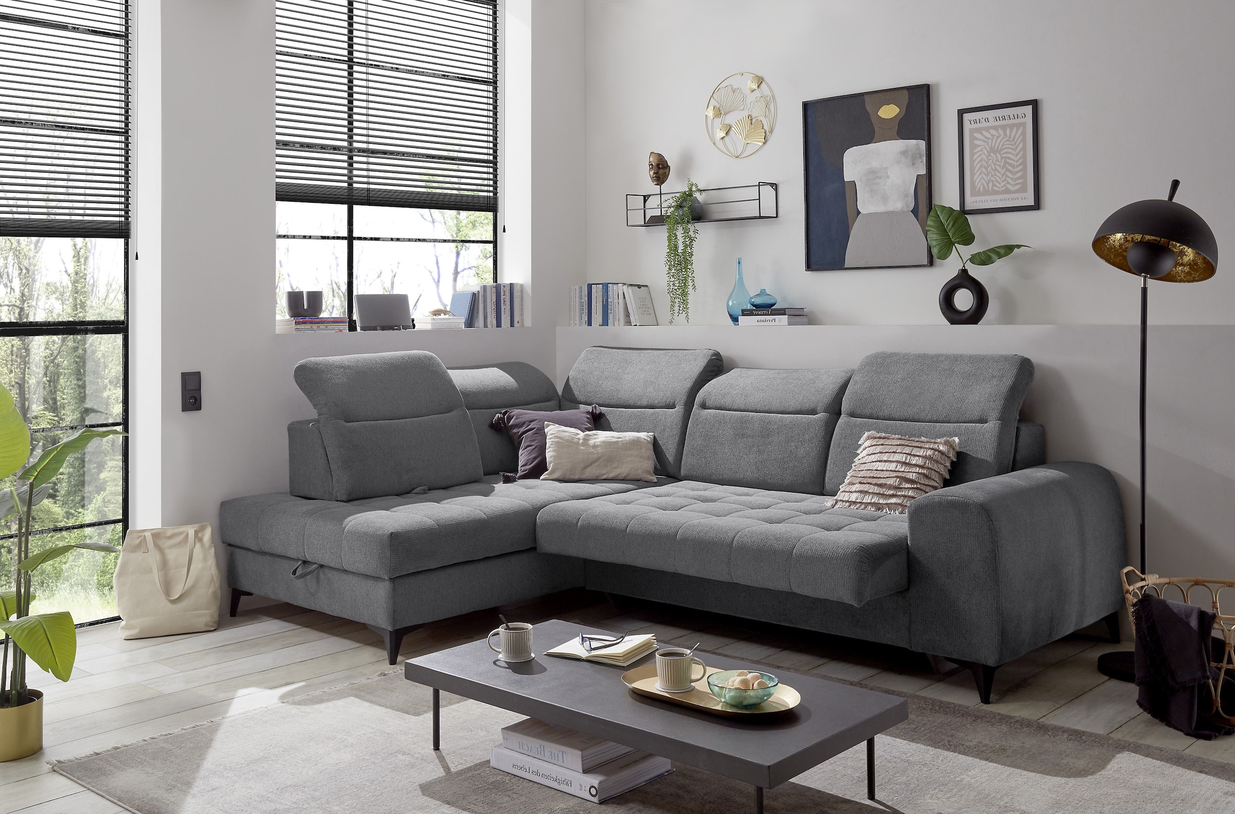 ED EXCITING DESIGN Ecksofa »Rockdale L-Form mit Bettfunktion, Bettkasten« Kopfteilverstellung, Sitztiefenverstellung & USB-Port