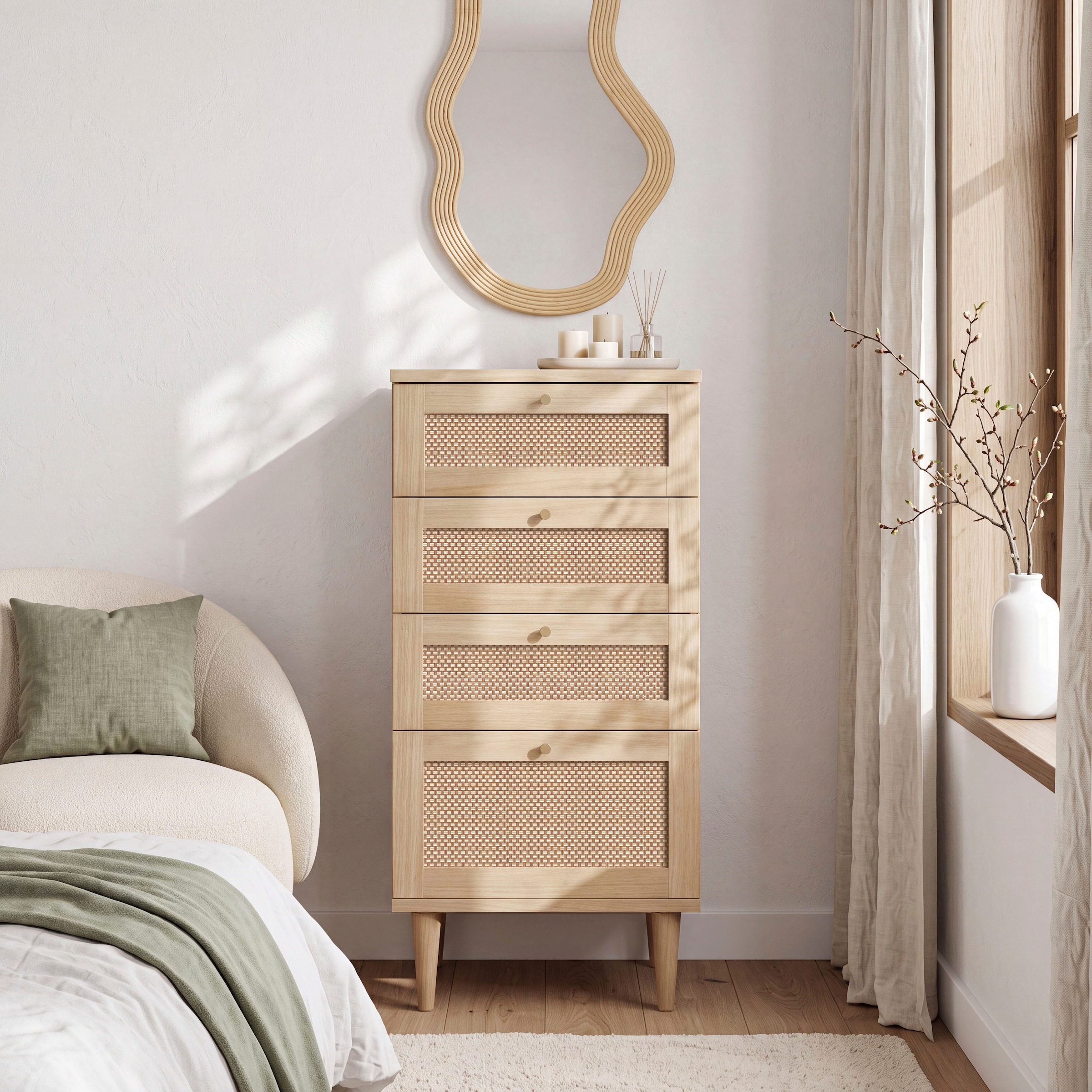 OTTO home Kommode »ELLIAN mit  Wiener Geflechtoptik, 4 Schubkästen« Holzfüße, Metallgriffe, Made in EU, viel Stauraum