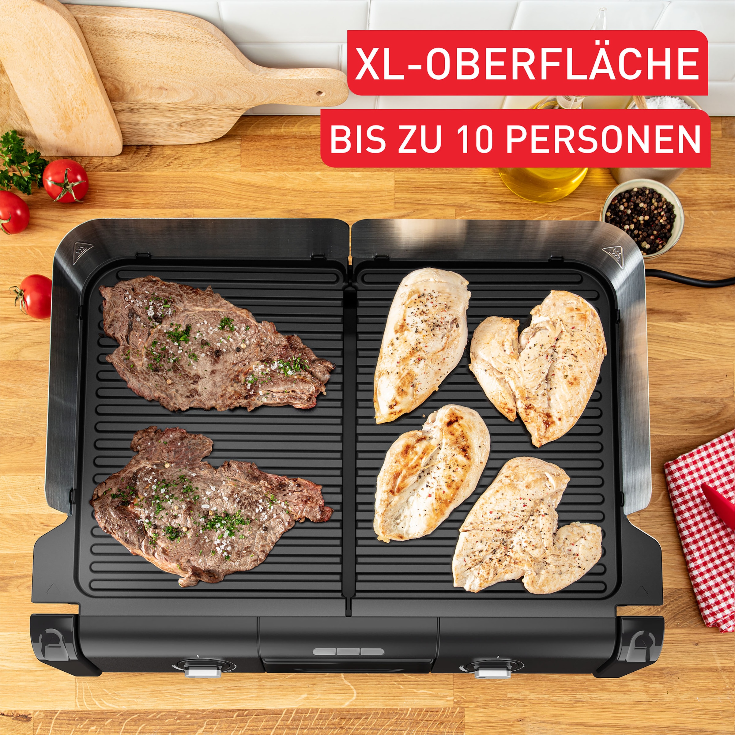 Tefal Tischgrill »TG800N Family-Grill«, 2400 W, Indoor- & Outdoor-Elektrogrill, 2 Grillplatten, antihaftbesch., 2400 W