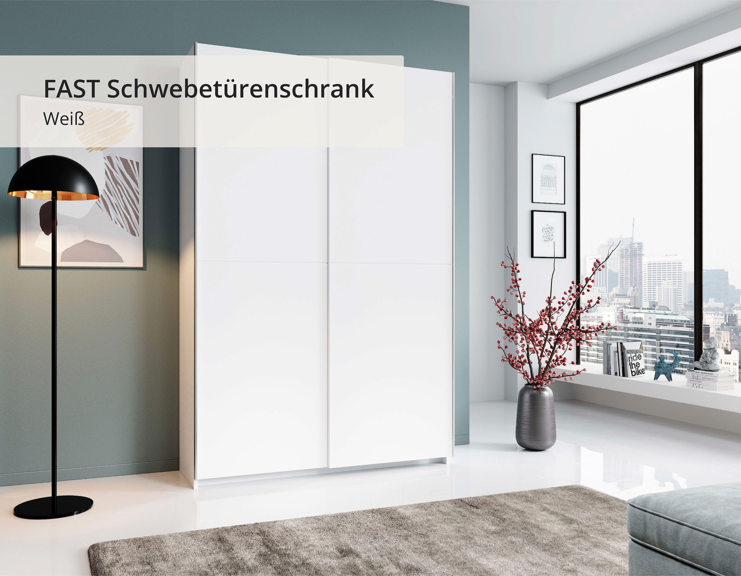 Schlafkontor Schwebetürenschrank »Heimo/Fast Schrank Kleiderschrank Garderobe«, geringe Tiefe, ausziehbarer Kleiderstange, Garderobenschrank, 6 Böden