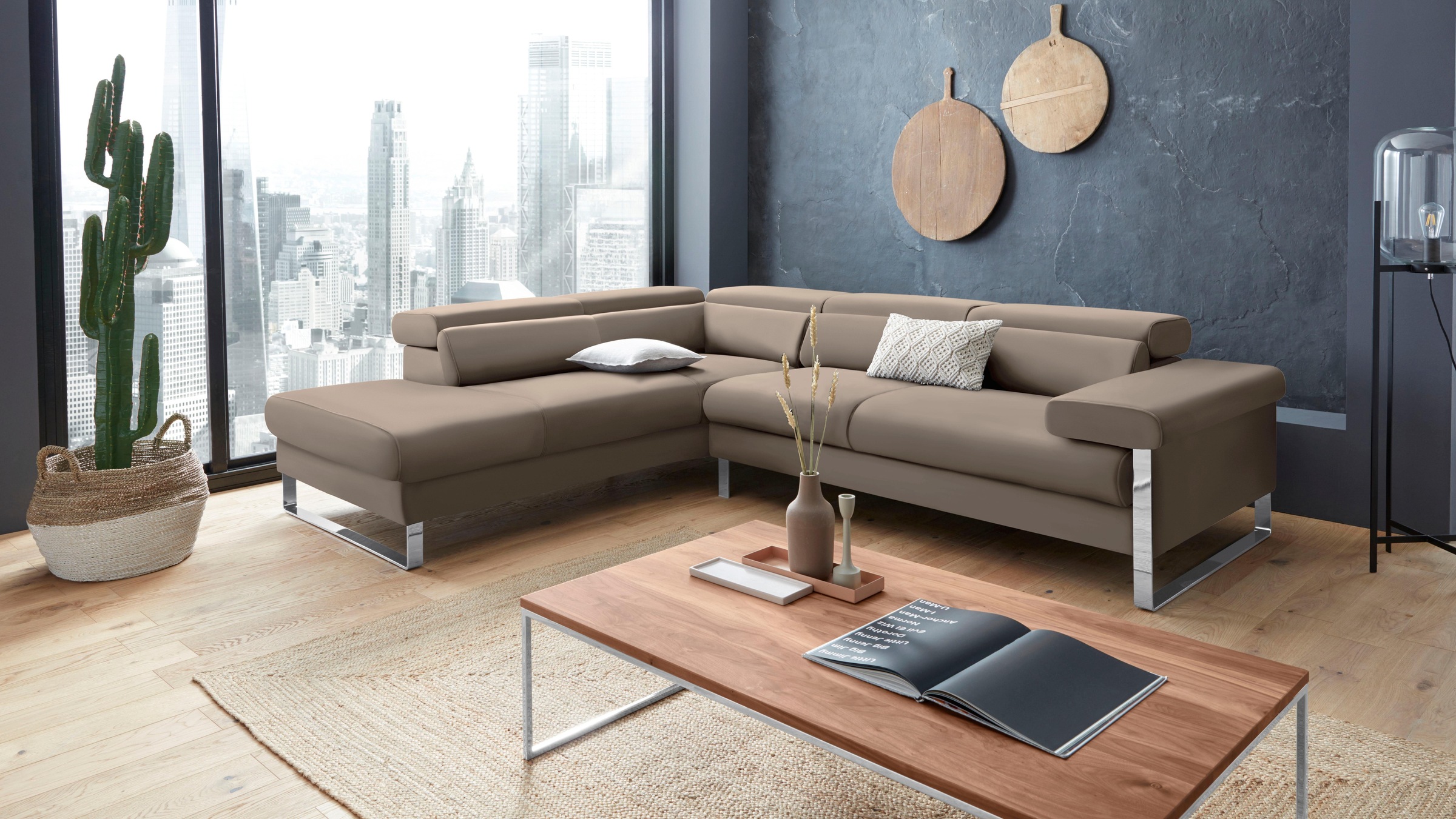 W.SCHILLIG Ecksofa »finn, toller Sitzkomfort, L-Form, hochwertige Verarbeitungsdetails«, German Design Award 2016, Fußgestell Chrom glänzend, Breite 281 cm