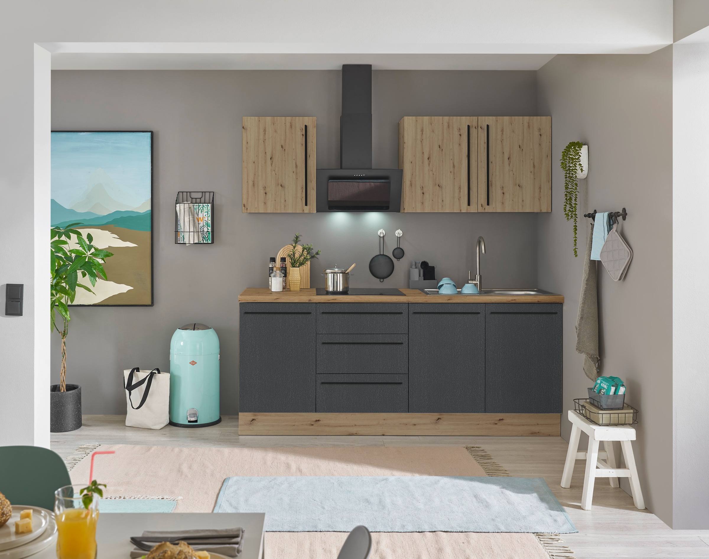 KOCHSTATION Küchenzeile »Florida« Breite 210 cm, Softclose für Türen und Schubkästen, ohne E-Geräte