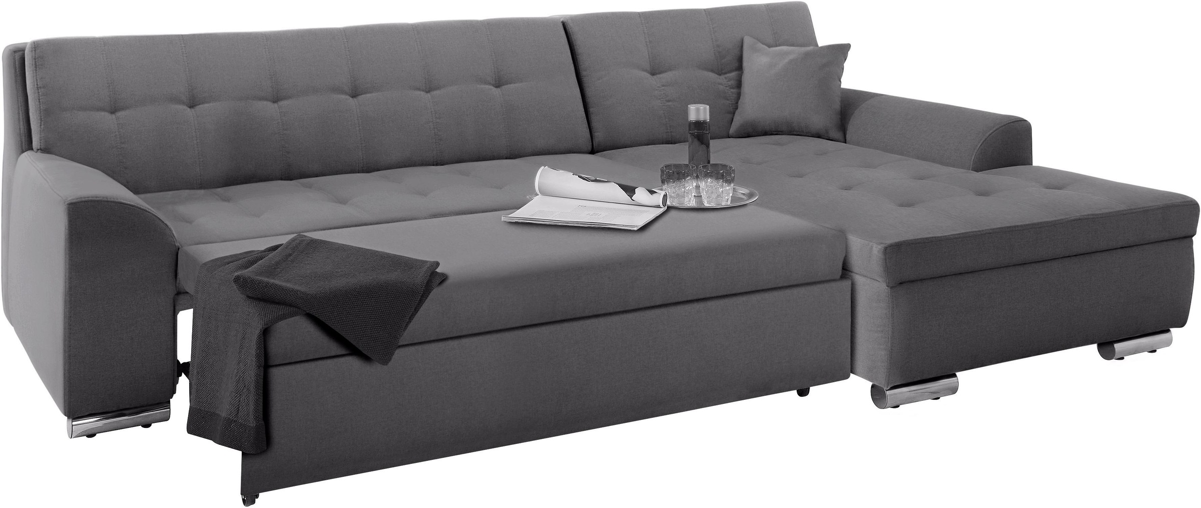 DOMO collection Ecksofa »Aversa, moderne Steppung im Sitz und Rücken, geschwungene Armlehnen,«, L-Form, wahlweise mit Bettfunktion