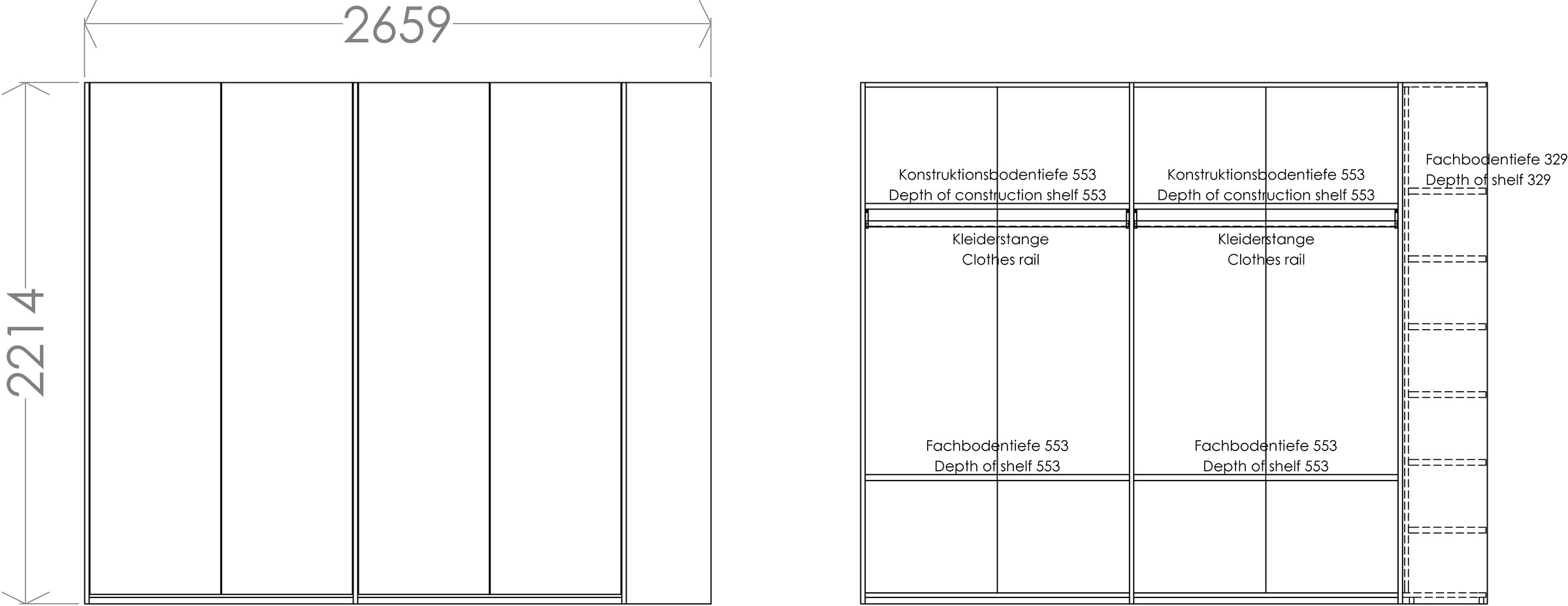 SMALL Variante wahlweise Anbauregal Rechnung montierbar kaufen rechts LIVING links Plus Müller auf oder 4«, durchgehender »Modular Boden, Kleiderschrank