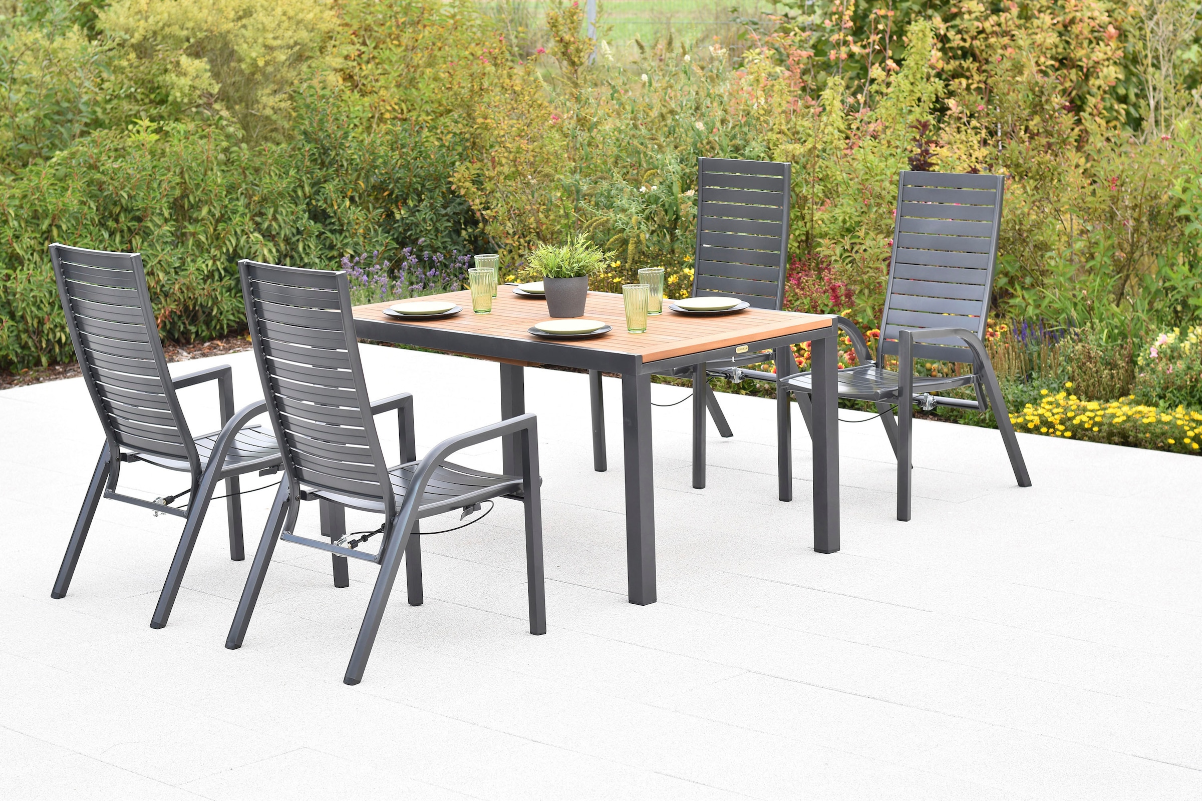 MERXX Garten-Essgruppe »»Siros««, (Set, 5 tlg.), Rückenlehne verstellbar durch Gasdruckfeder