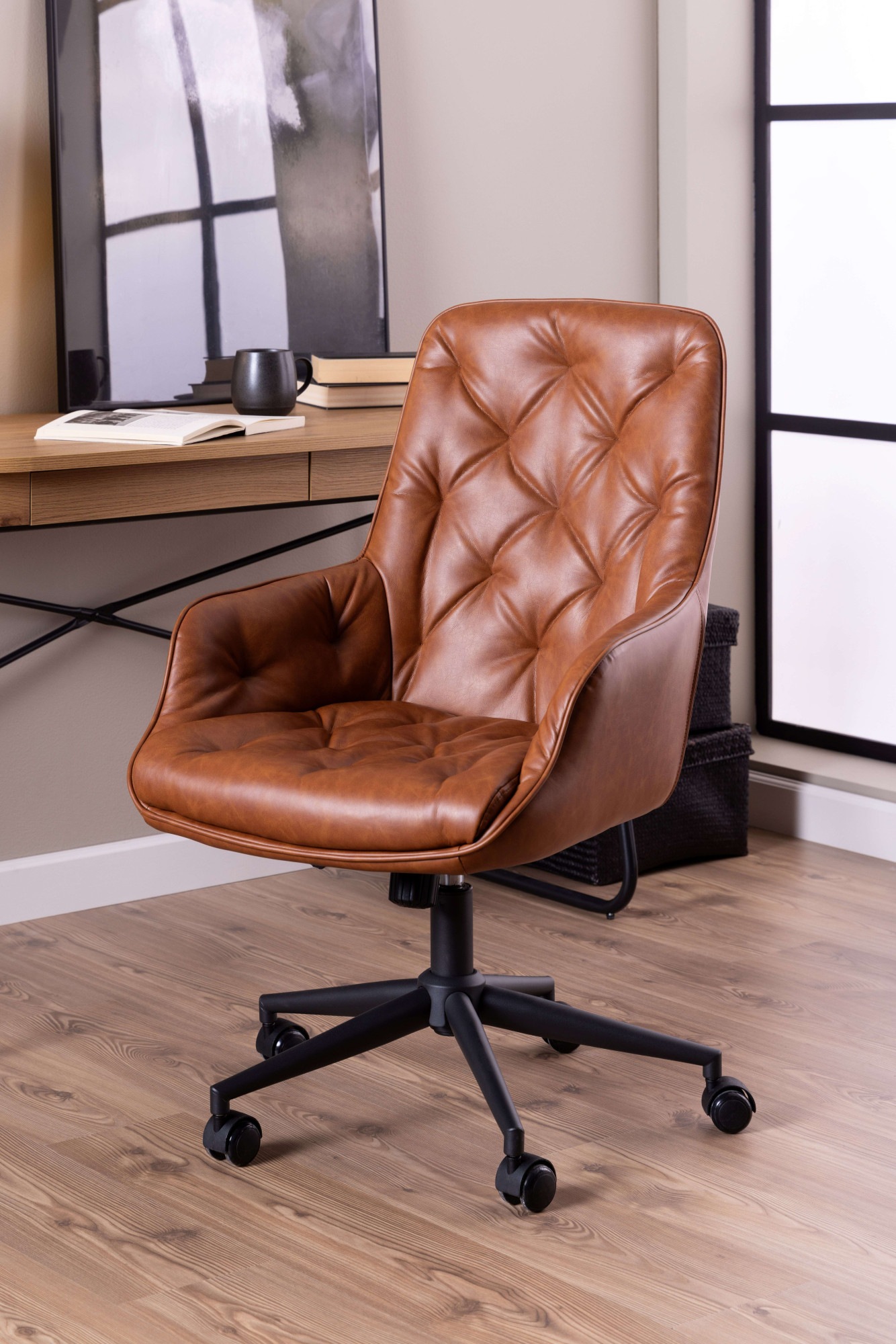 ACTONA GROUP Schreibtischstuhl »Erik«, Schreibtischstuhl, PU retro Cognac, 5 Stern Gestell matt schwarz