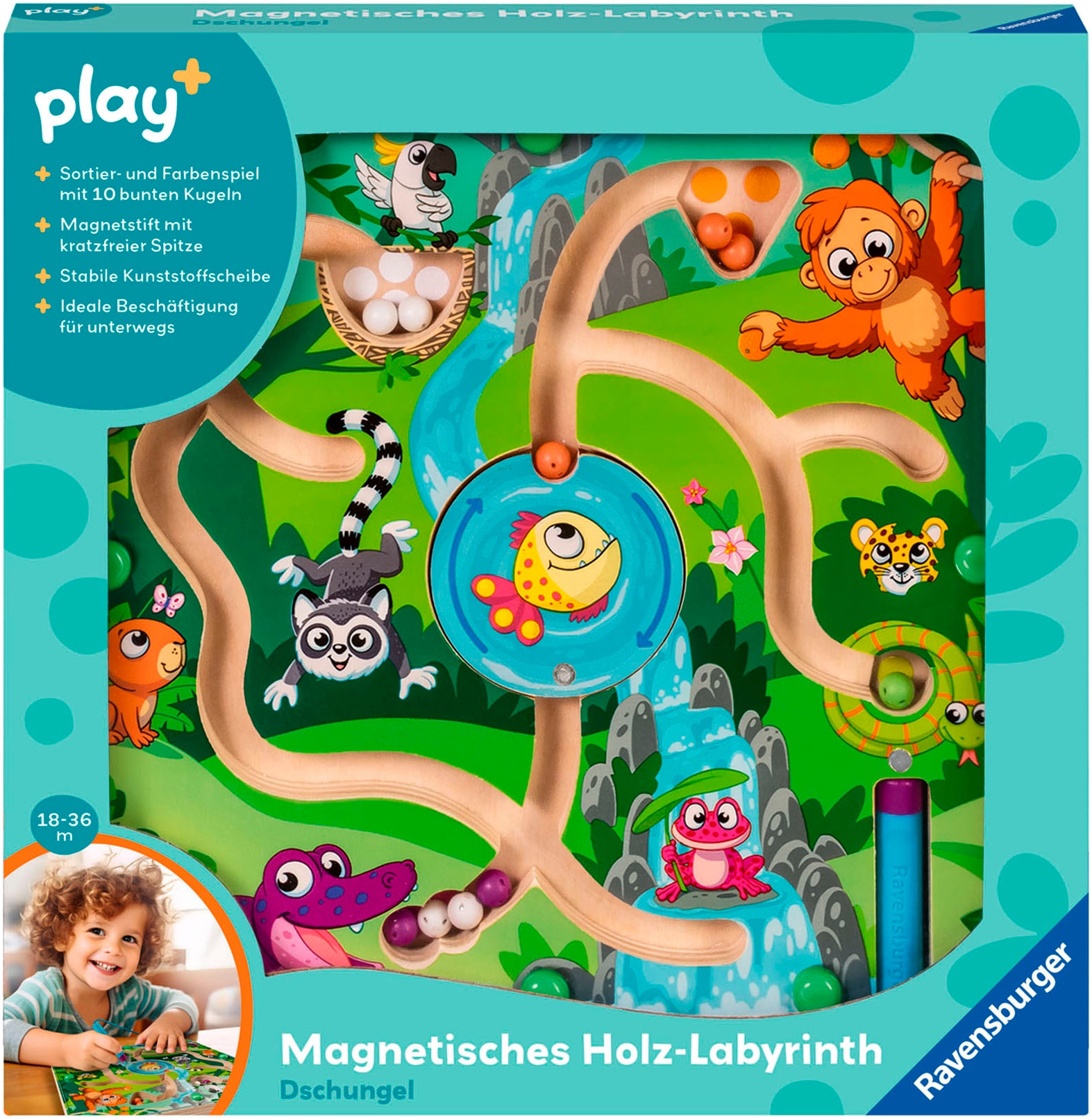 Ravensburger Spiel »Play+ Magnetisches Holz-Labyrinth: Dschungel«, Made in Europe