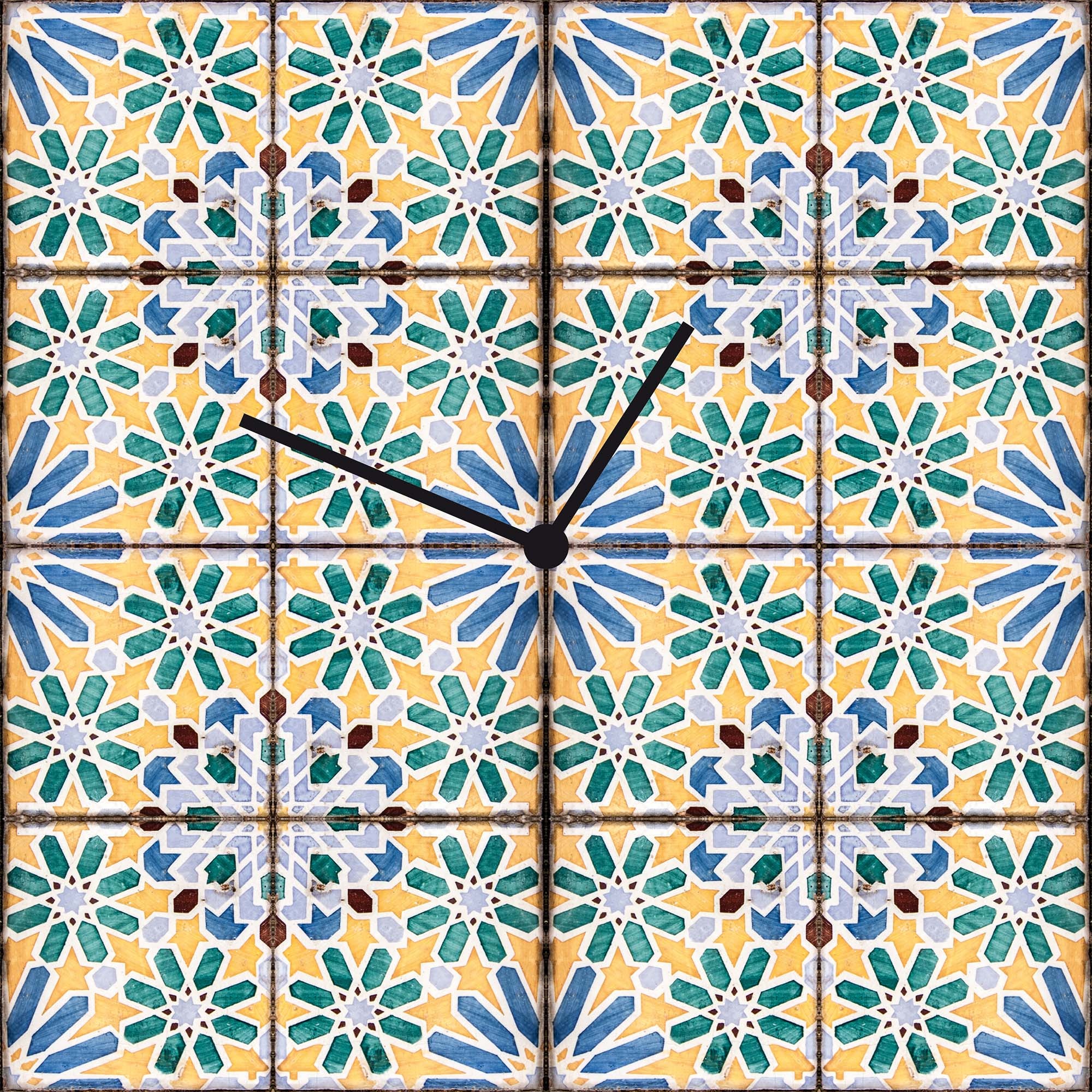 queence Wanduhr »Italienisches Design«, Uhr, geräuschlos, Mosaik, Kachel, blau, gelb, grün
