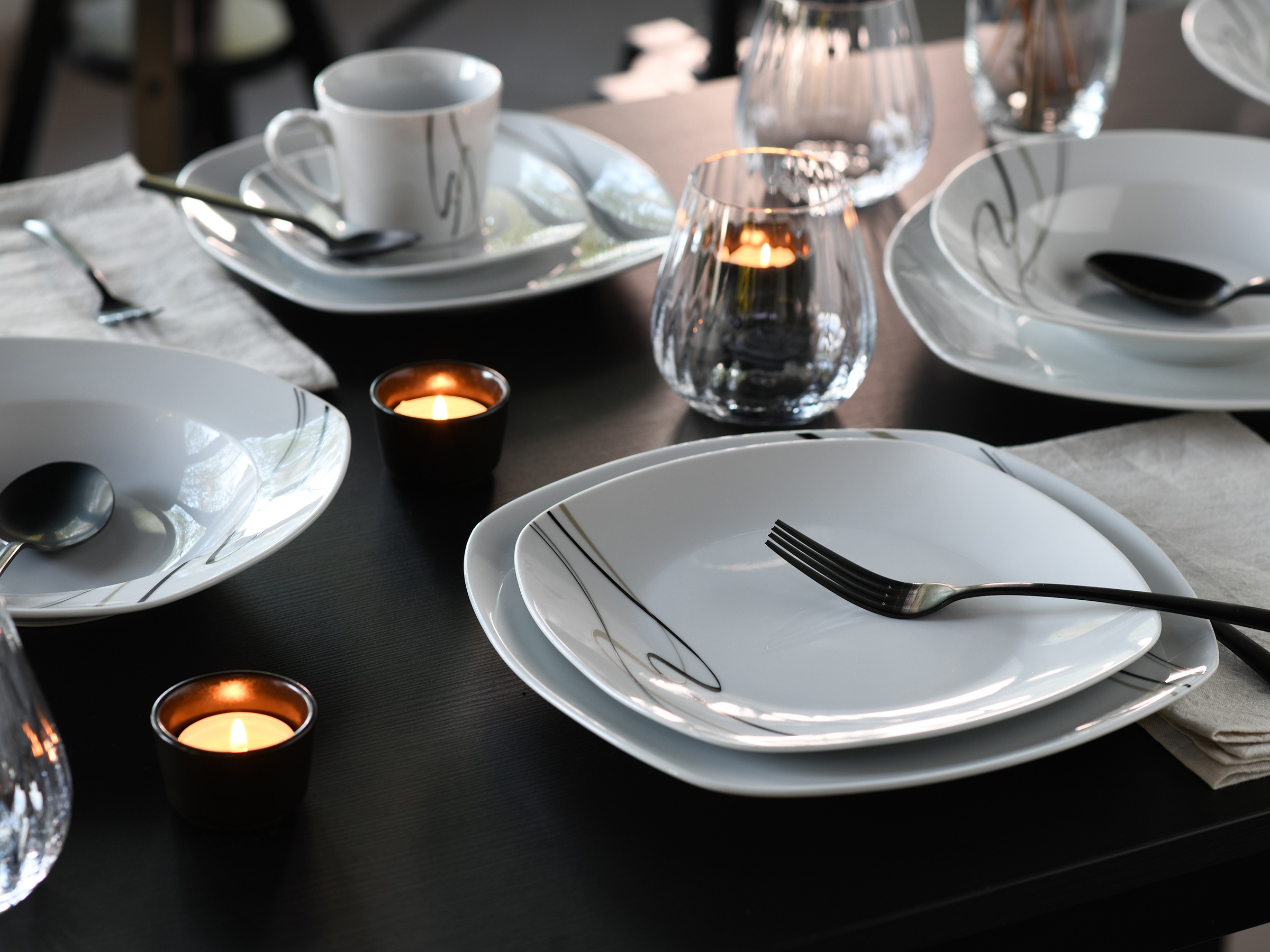 CreaTable Tafelservice »Amelie Piazza, Tafel-Service 12-tlg«, (Set, 12 tlg.), Elegant, Schwungvoller Liniendekor